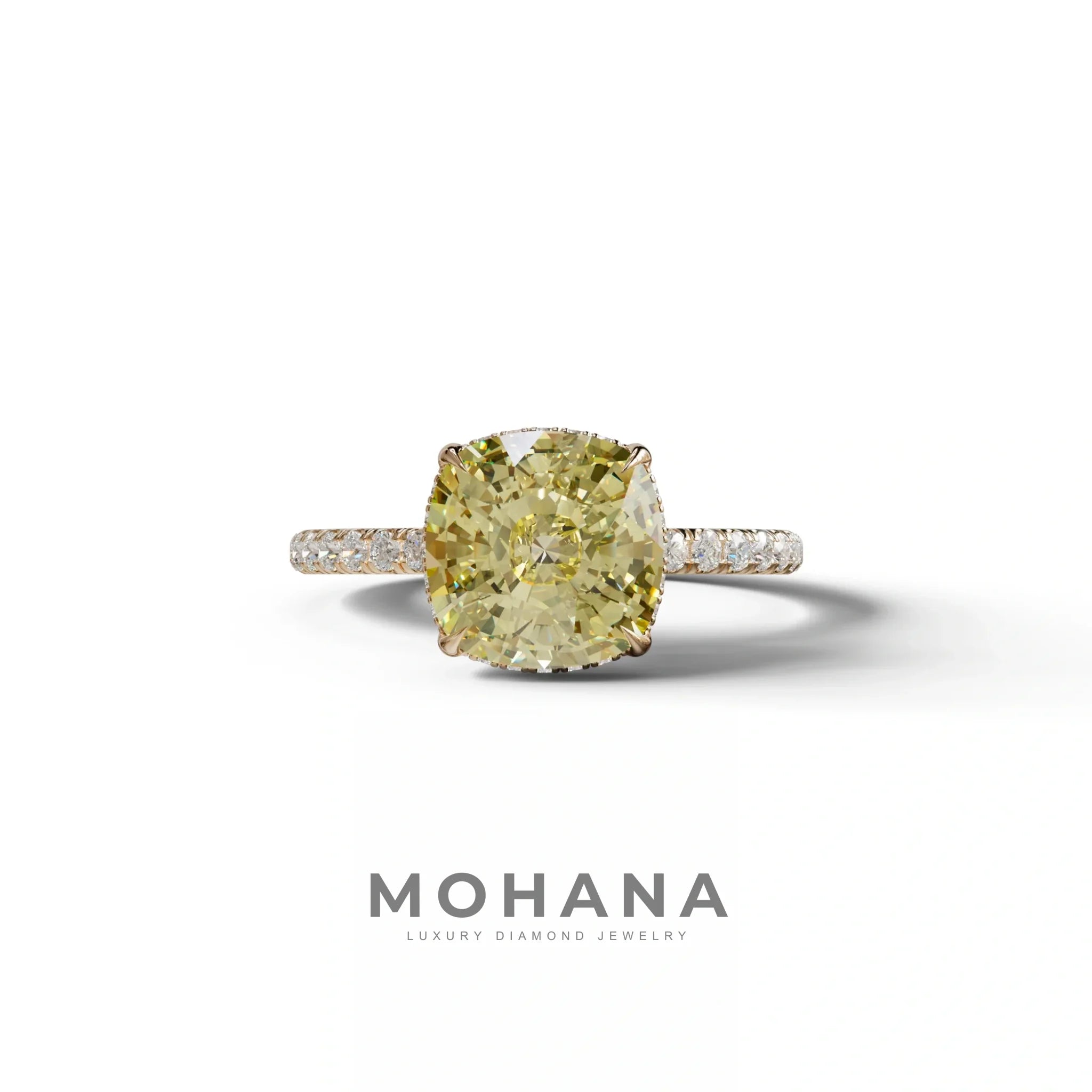 2.5 Carat Yellow Cushion Cut Hidden Halo & Pave Lab Grown Diamond Ring - 10K Solid Gold / Rose Gold