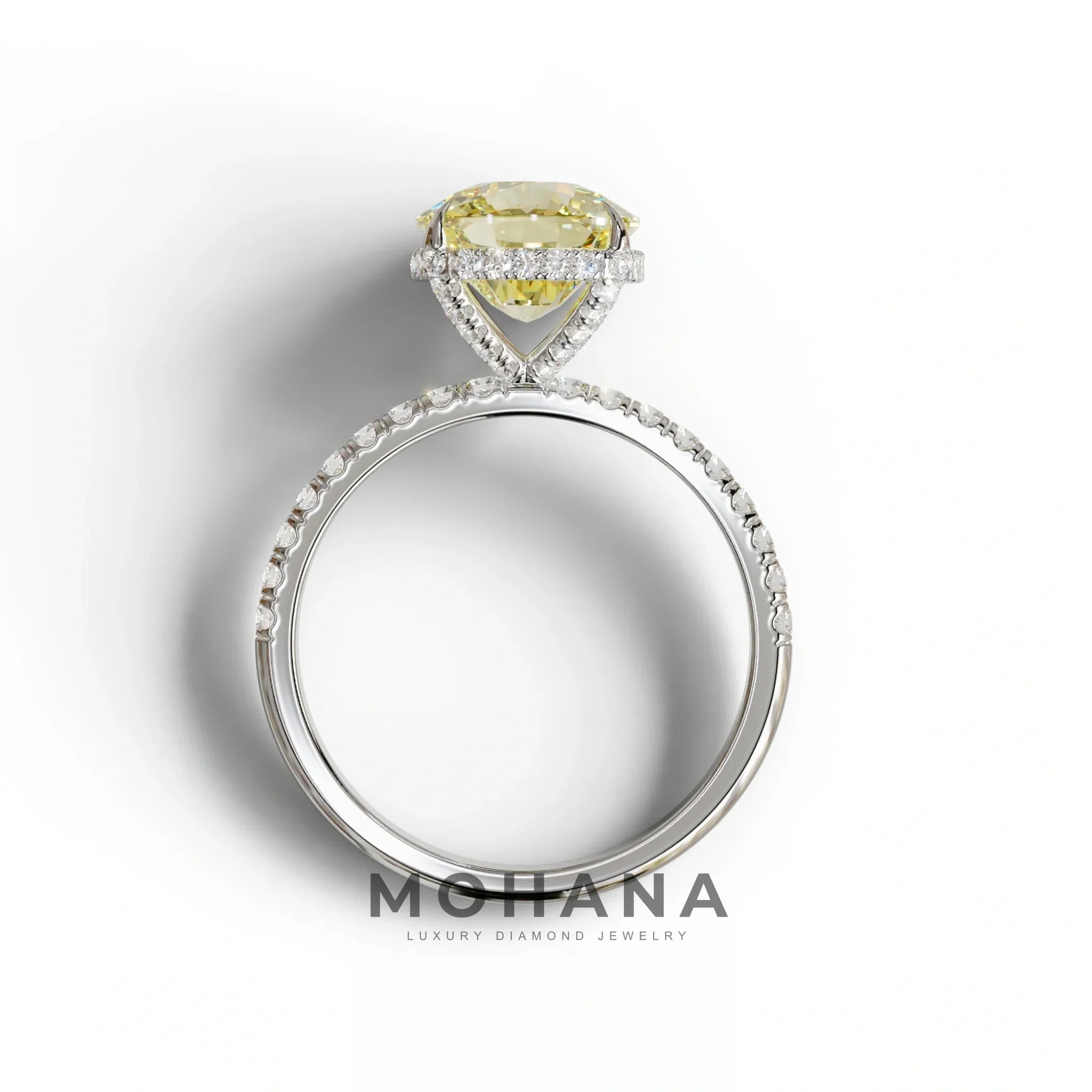 2.5 Carat Yellow Cushion Cut Hidden Halo & Pave Lab Grown Diamond Ring