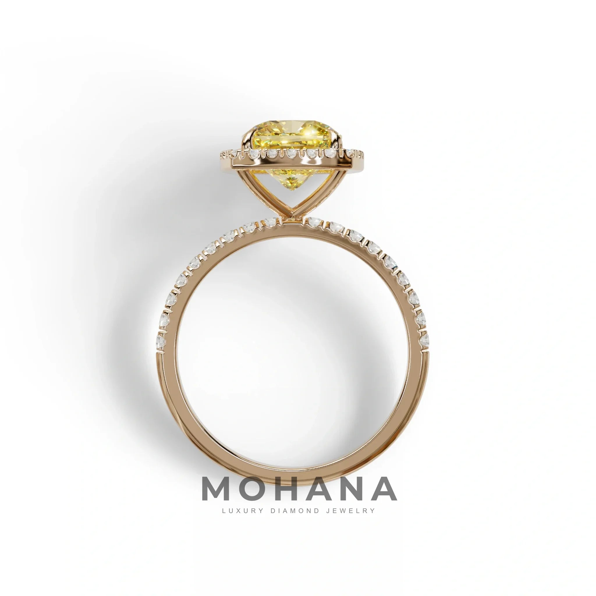 Yellow Cushion Cut Halo & Pave Lab Grown Diamond Engagement Ring - Rosa