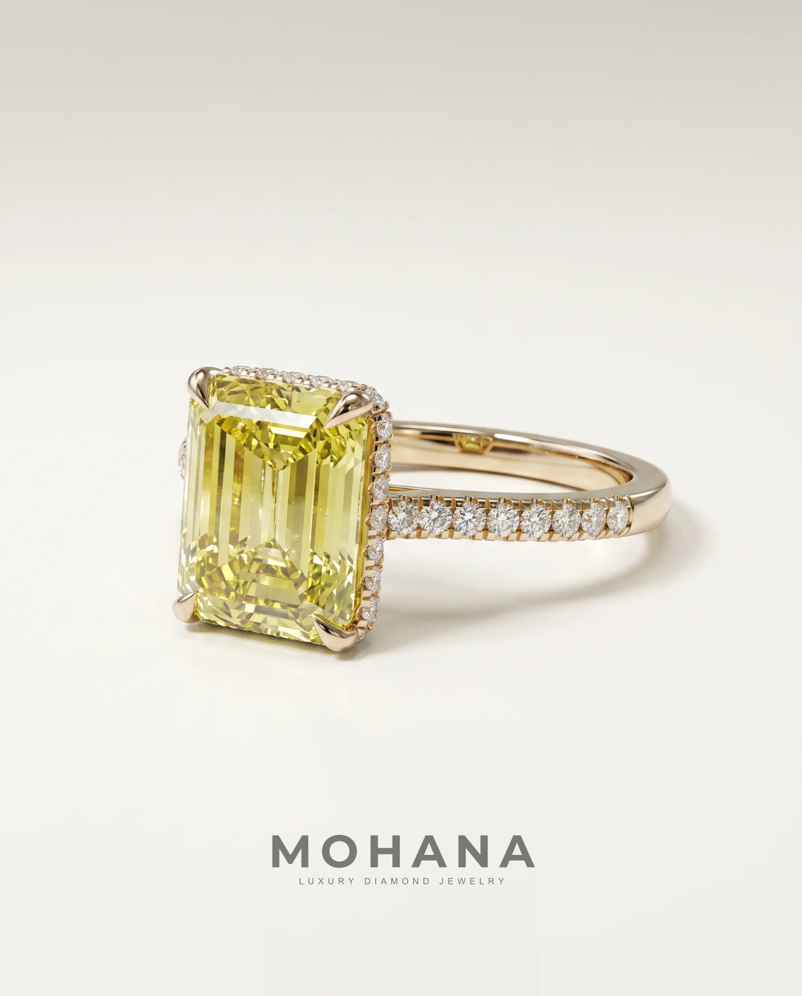 2.5 Carat Yellow Lab Grown Diamond Engagement Ring – Emerald Cut Hidden Halo | Siena - Engagement Ring