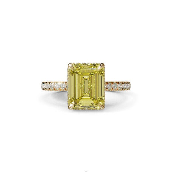 2.5 Carat Yellow Lab Grown Diamond Engagement Ring – Emerald Cut Hidden Halo | Siena