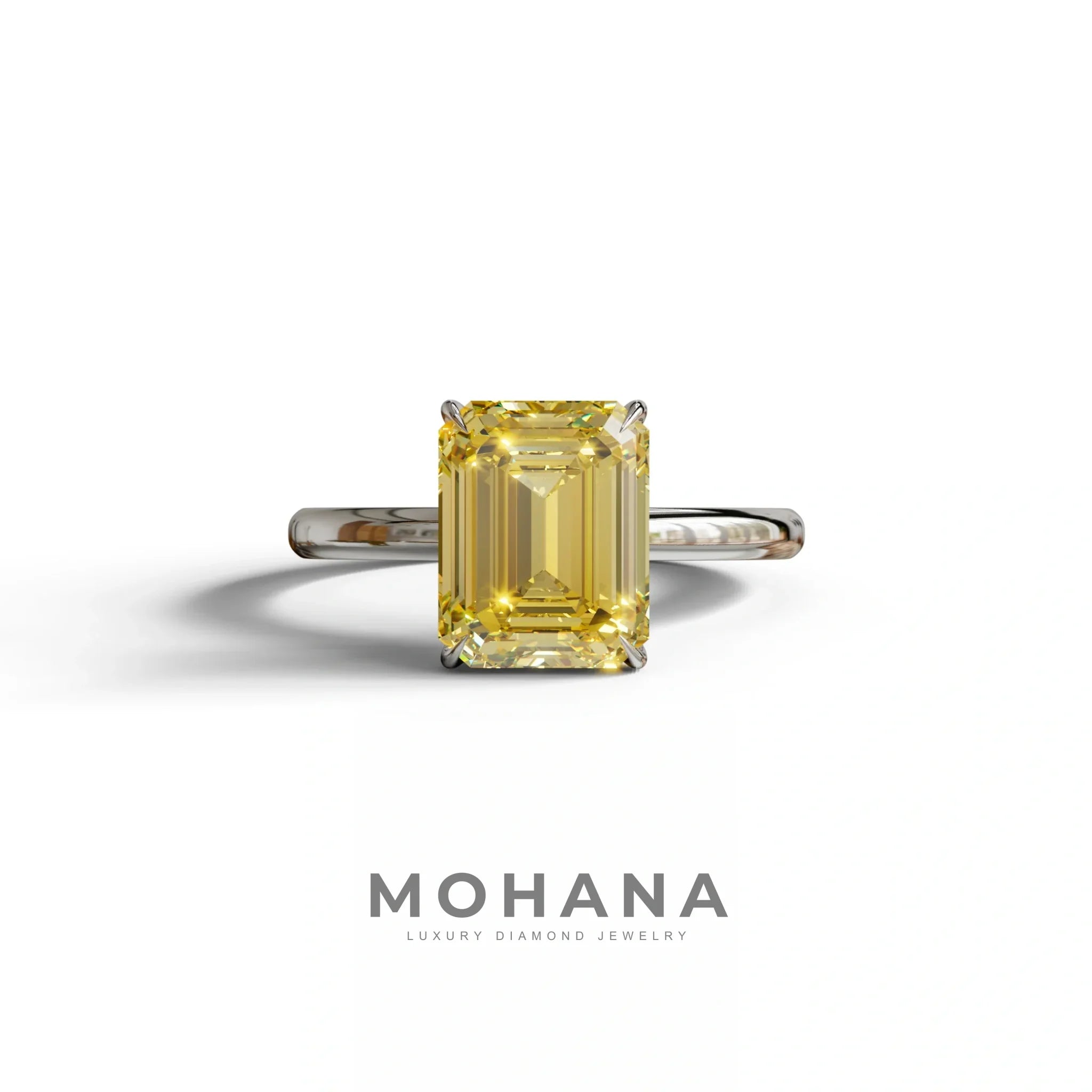Yellow Emerald Cut Solitaire Lab Grown Diamond Engagement Ring - Vanessa - 2 Carat / 10K Solid Gold / White Gold