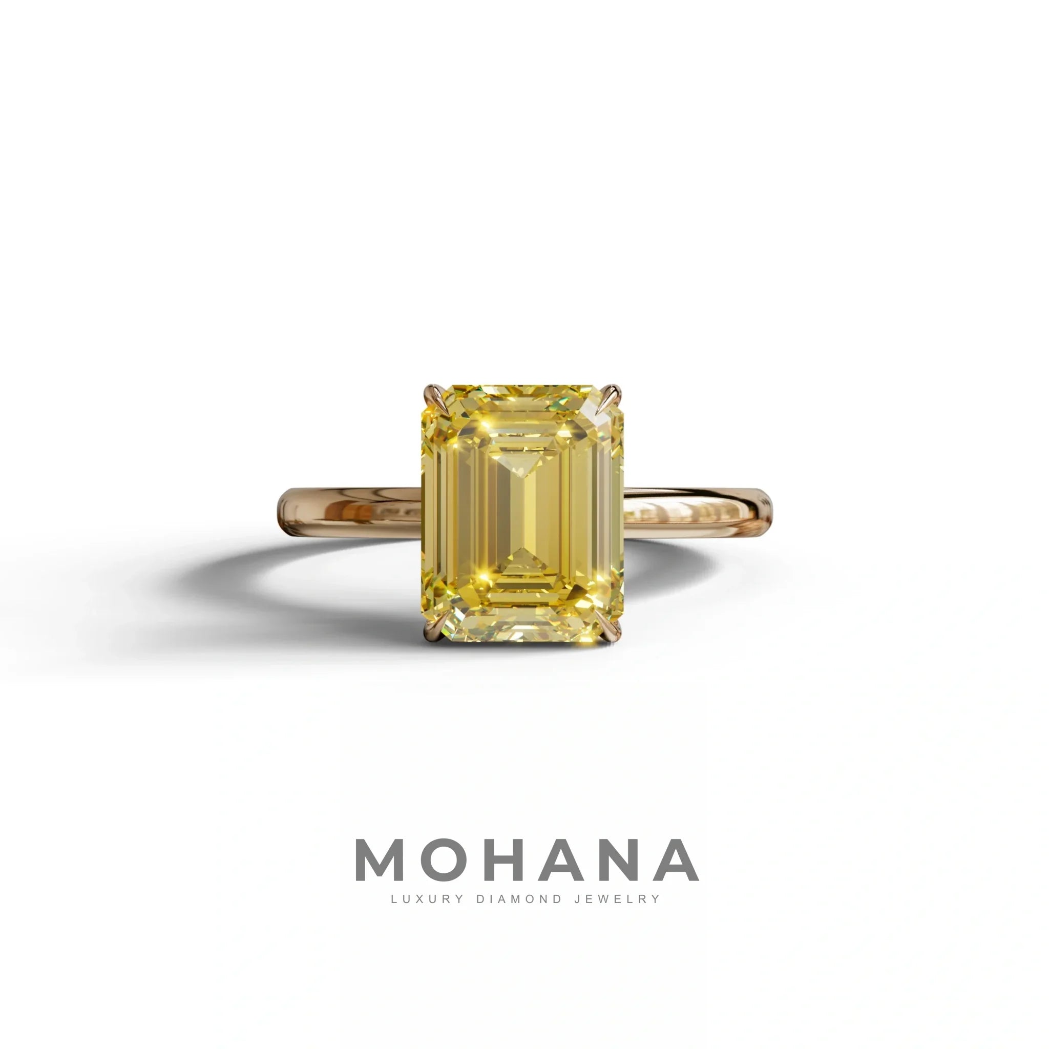 Yellow Emerald Cut Solitaire Lab Grown Diamond Engagement Ring - Vanessa - 2 Carat / 10K Solid Gold / Rose Gold
