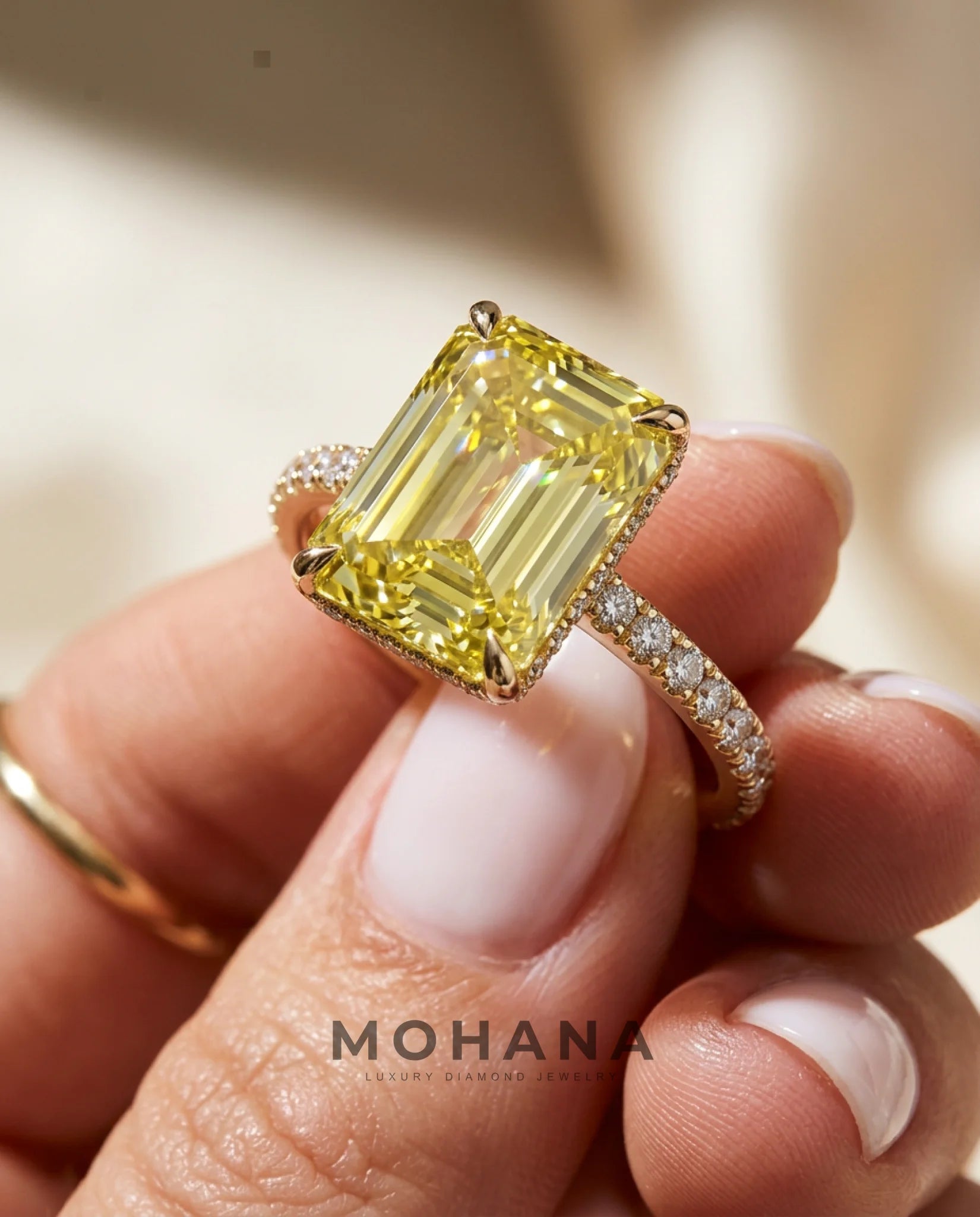 2.5 Carat Yellow Lab Grown Diamond Engagement Ring – Emerald Cut Hidden Halo | Siena - Engagement Ring