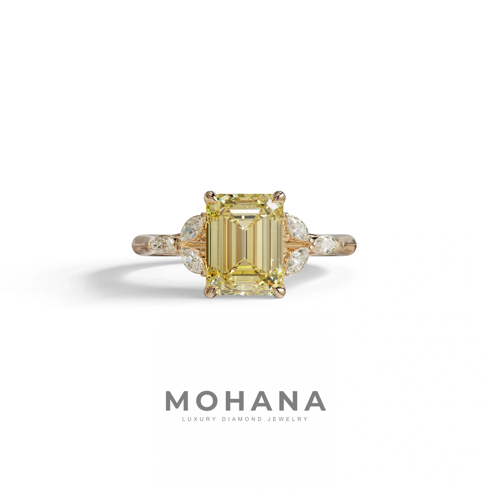2.5 Carat Yellow Lab Grown Diamond Engagement Ring · Emerald Cut Nature-Inspired | Verona - view 2