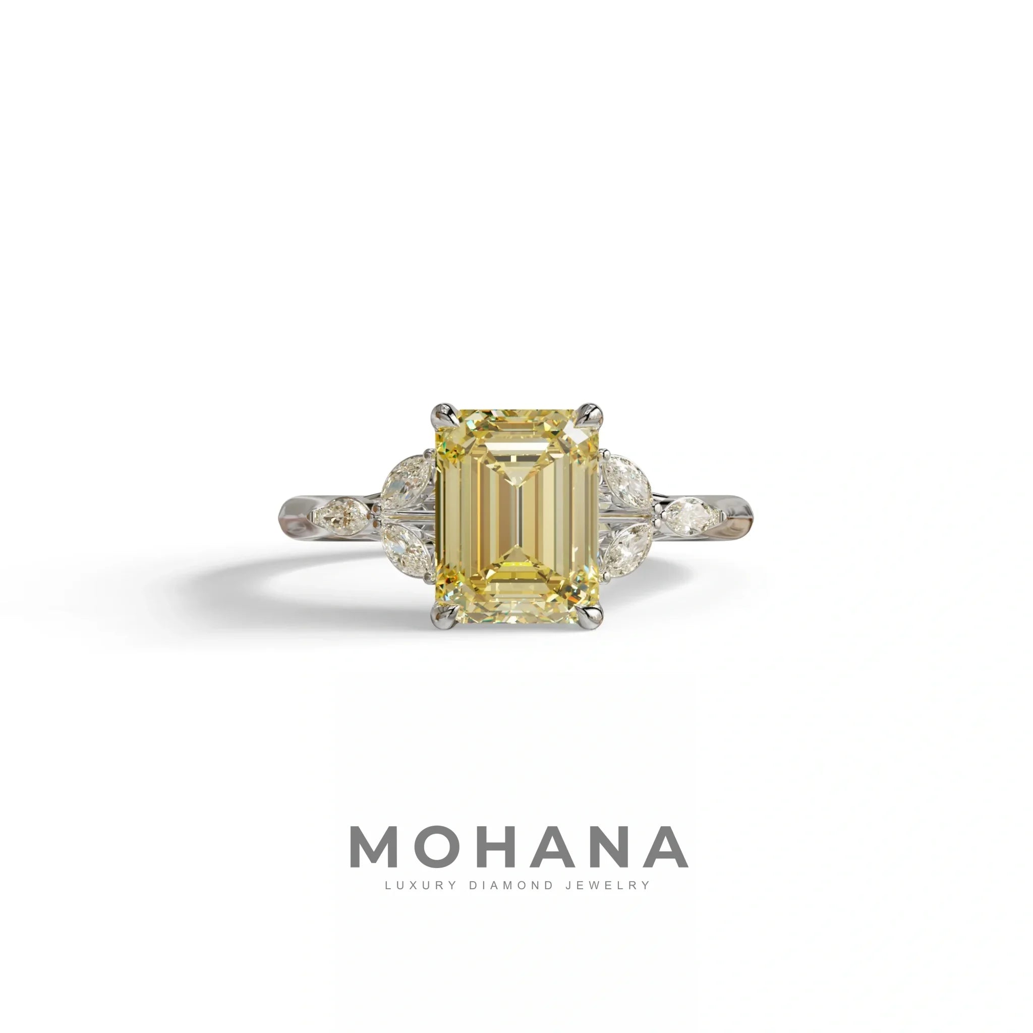2.5 Carat Yellow Lab Grown Diamond Engagement Ring · Emerald Cut Nature-Inspired | Verona - view 3