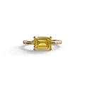 2.5 Ct Yellow Emerald Cut Lab Diamond In Pave-Chanel Setting Ring - Qiqi - 10K Solid Gold / Yellow Gold