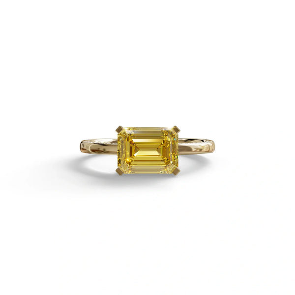 2.5 Carat Yellow Lab Grown Diamond Engagement Ring – Emerald Cut Hidden Halo | Qiqi