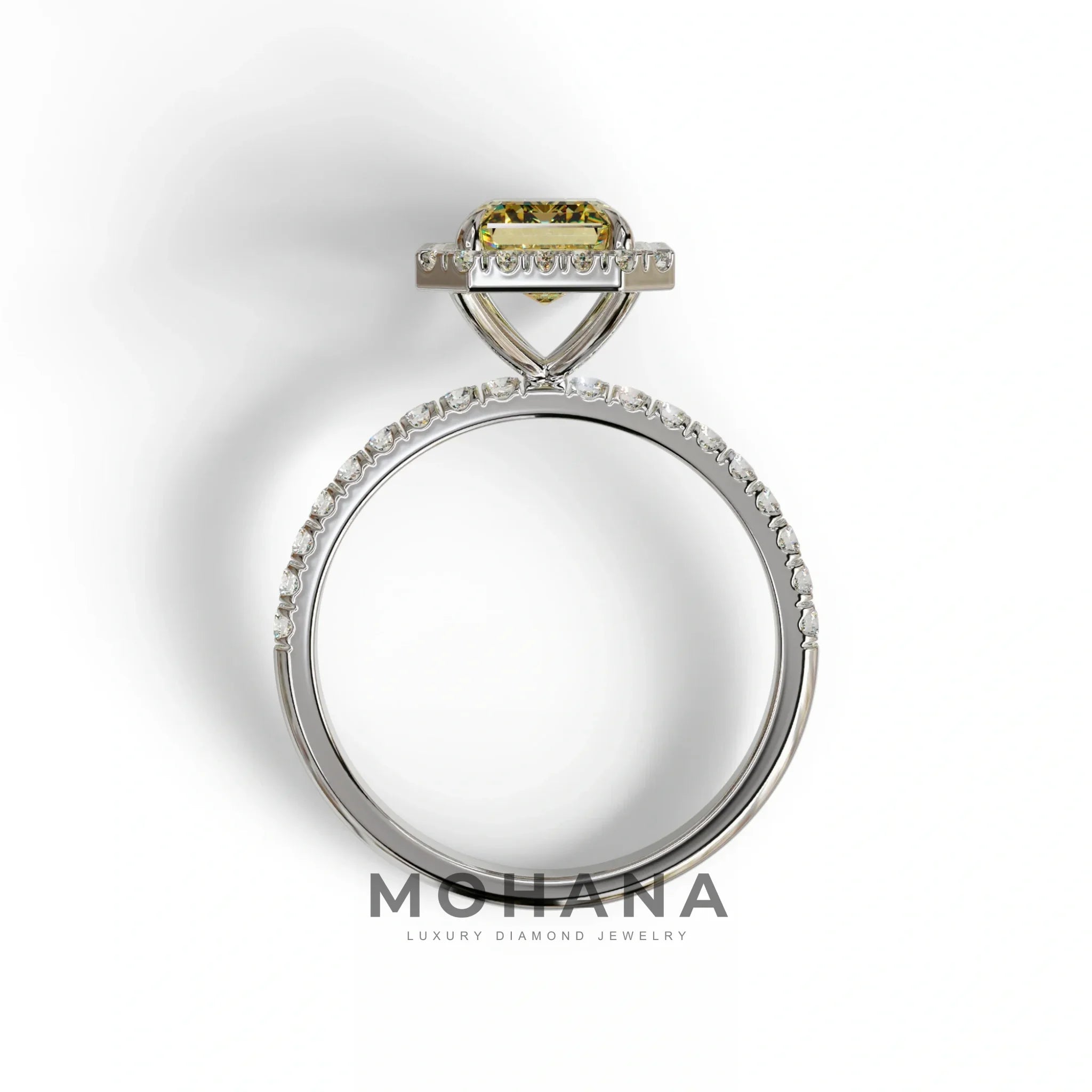 Yellow Emerald Cut Halo & Pave Lab Grown Diamond Engagement Ring - Viola
