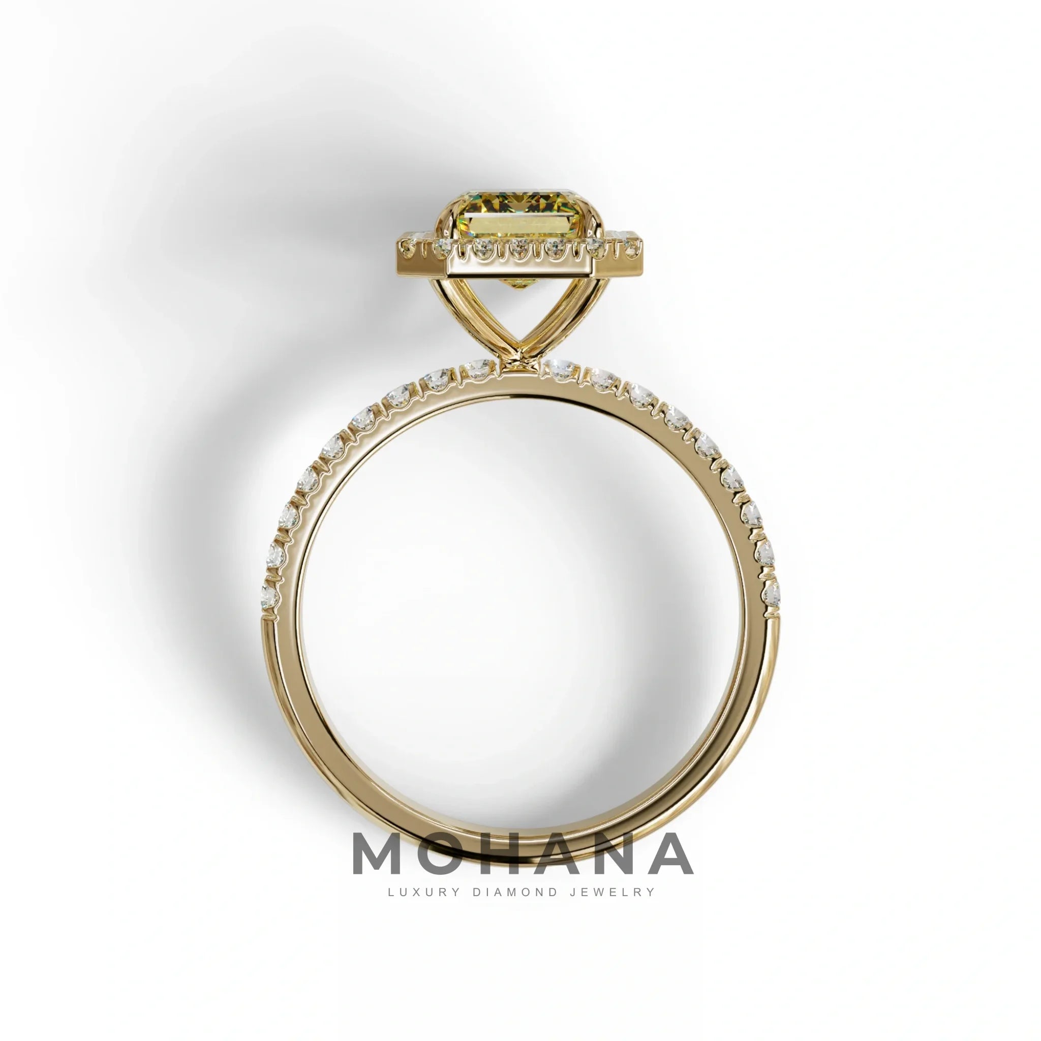 Yellow Emerald Cut Halo & Pave Lab Grown Diamond Engagement Ring - Viola