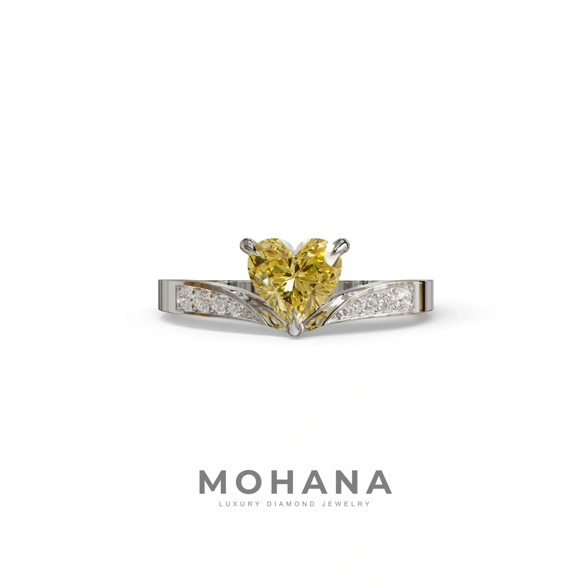 Yellow Heart Shape Lab Grown Diamond Engagement Ring - Moise - 2 Carat / 10K Solid Gold / White Gold