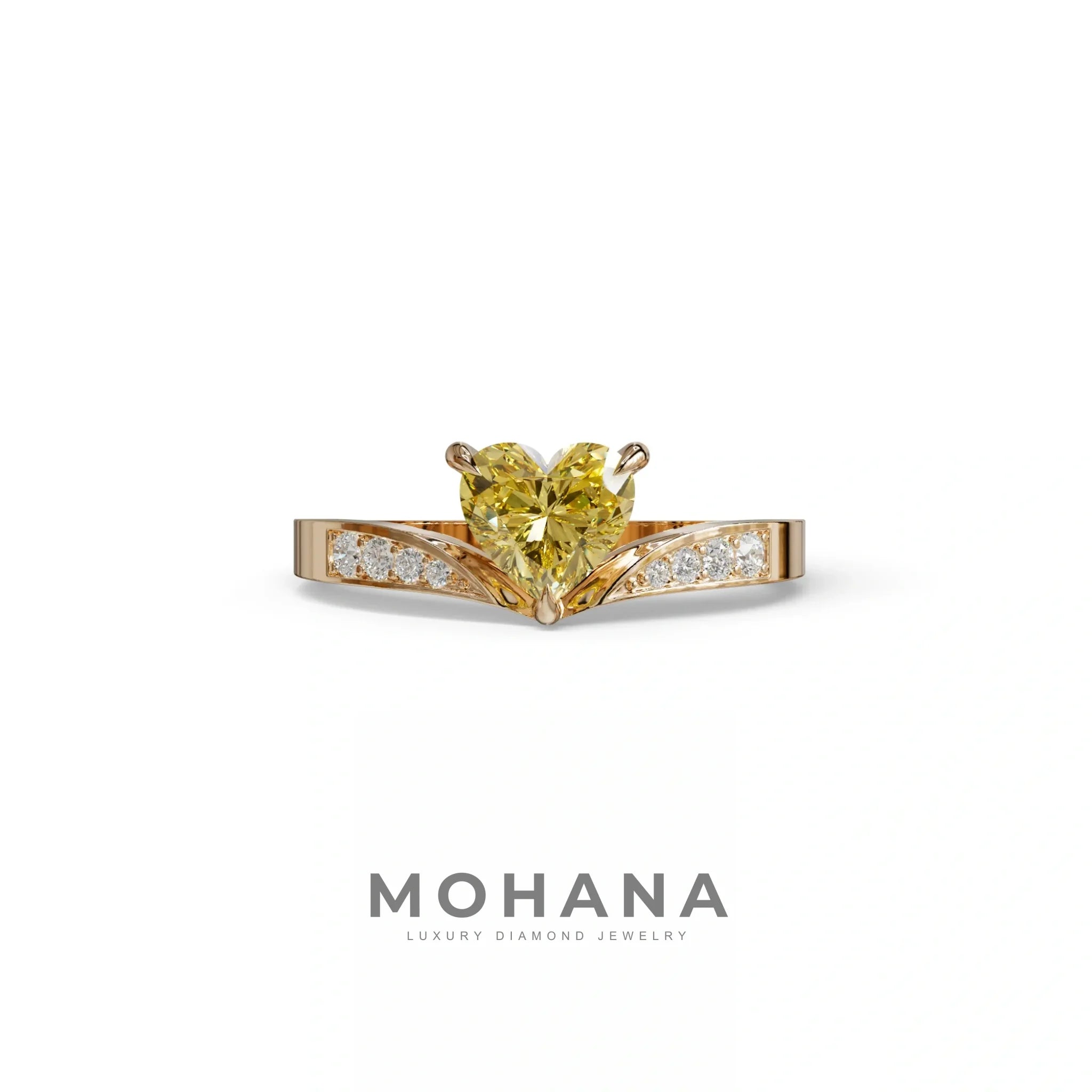 Yellow Heart Shape Lab Grown Diamond Engagement Ring - Moise - 2 Carat / 10K Solid Gold / Rose Gold
