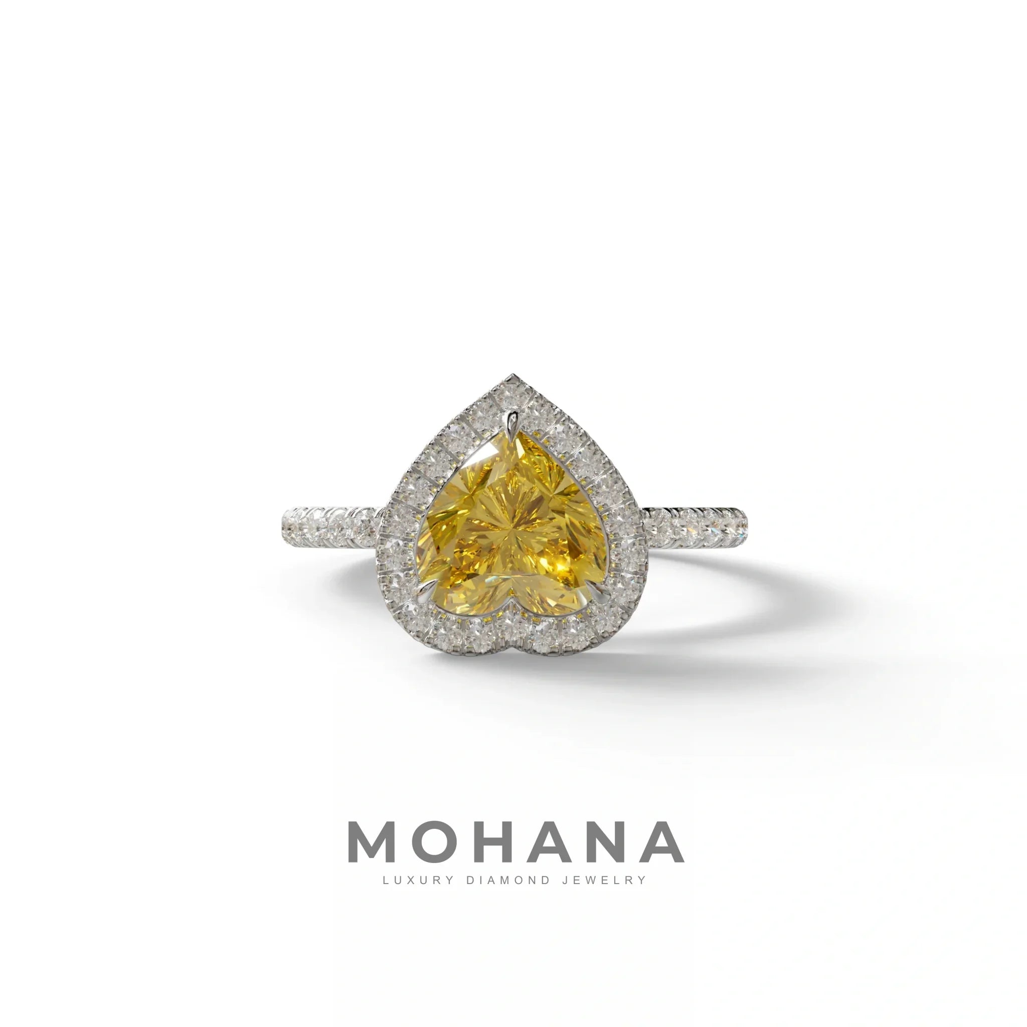 Yellow Heart Cut Halo & Pavé Lab Grown Diamond Engagement Ring - Gelia - 2 Carat / 10K Solid Gold / White Gold