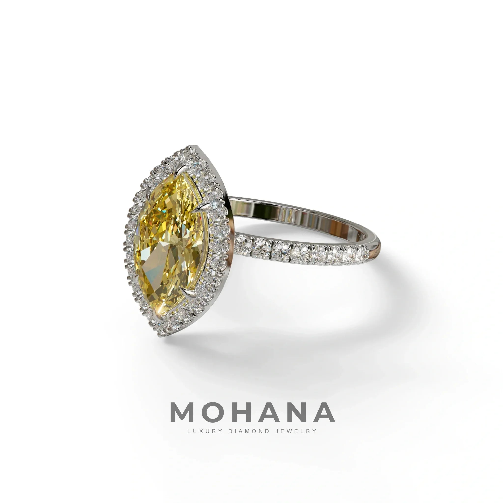 Yellow Marquise Cut Halo & Pave Lab Grown Diamond Engagement Ring - Simplicity