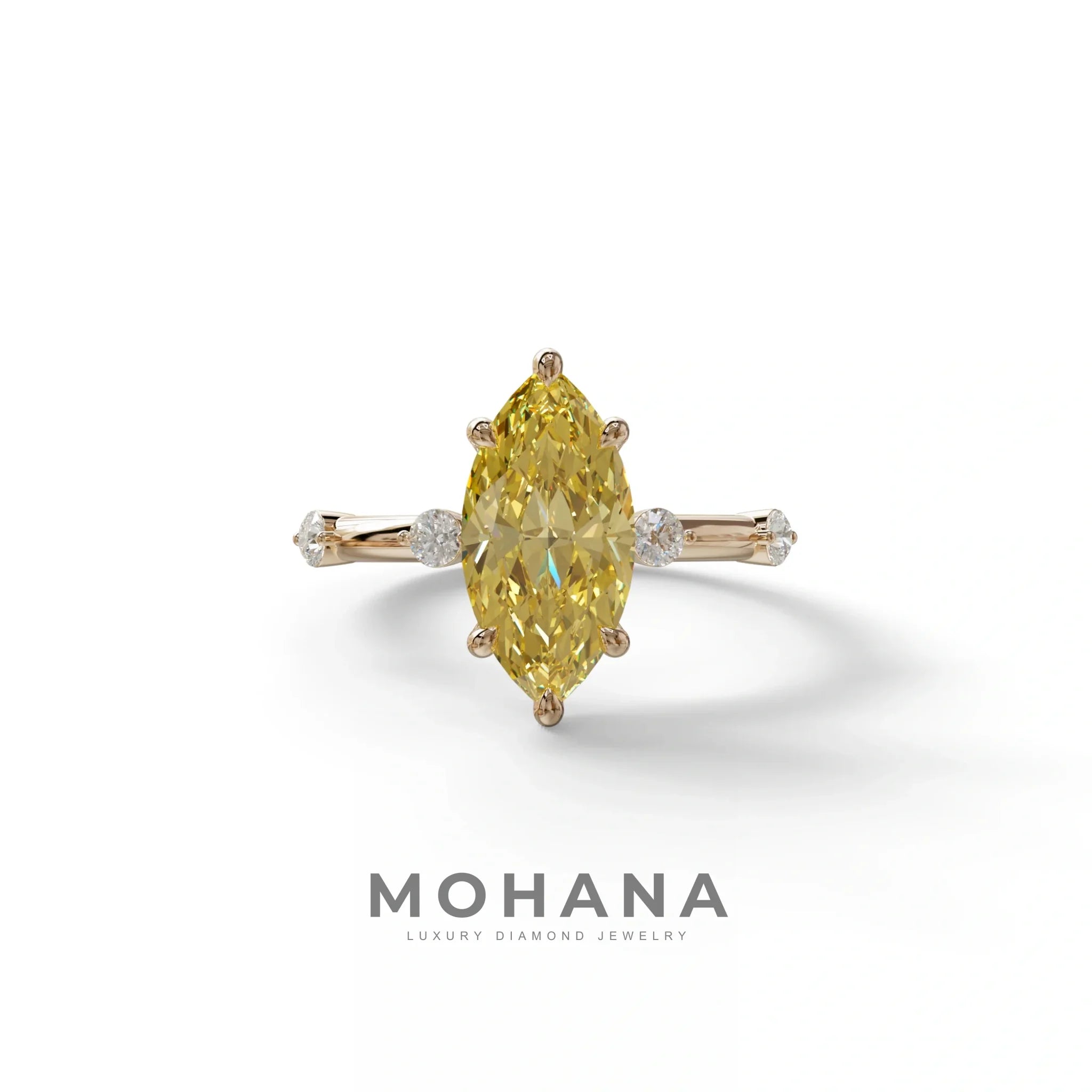 2.5 Ct Fancy Yellow Marquise Cut Lab Diamond In Space-Chanel Setting Ring - Nimi - 10K Solid Gold / Rose Gold