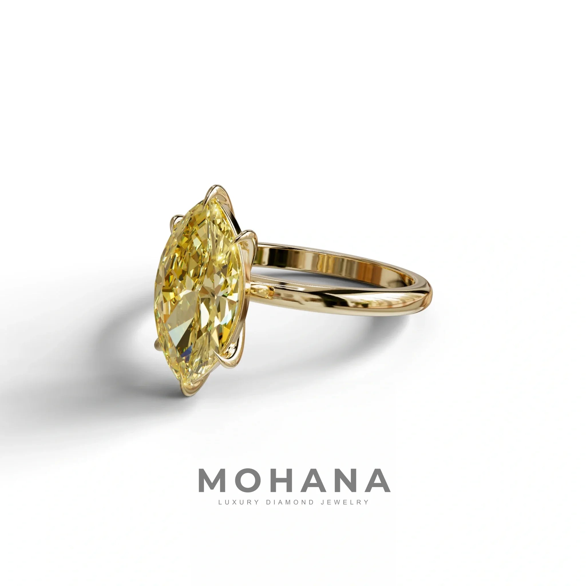 Fancy Yellow Marquise Cut Solitaire Lab Grown Diamond Engagement Ring - Celestina