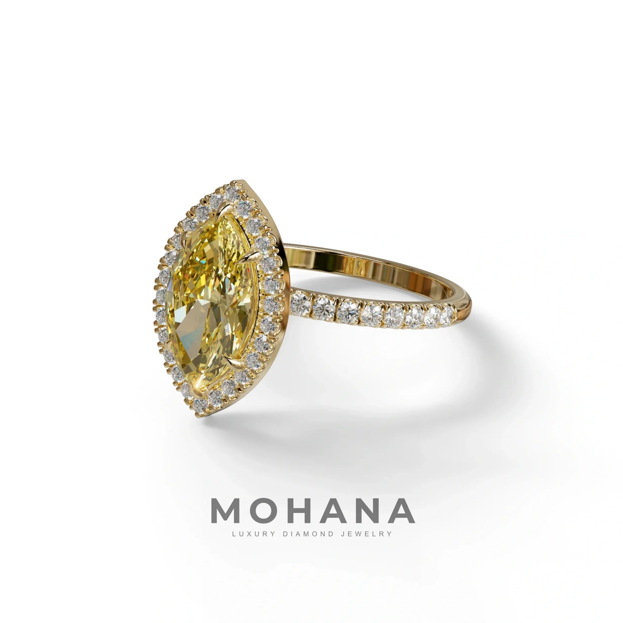 Yellow Marquise Cut Halo & Pave Lab Grown Diamond Engagement Ring - Simplicity