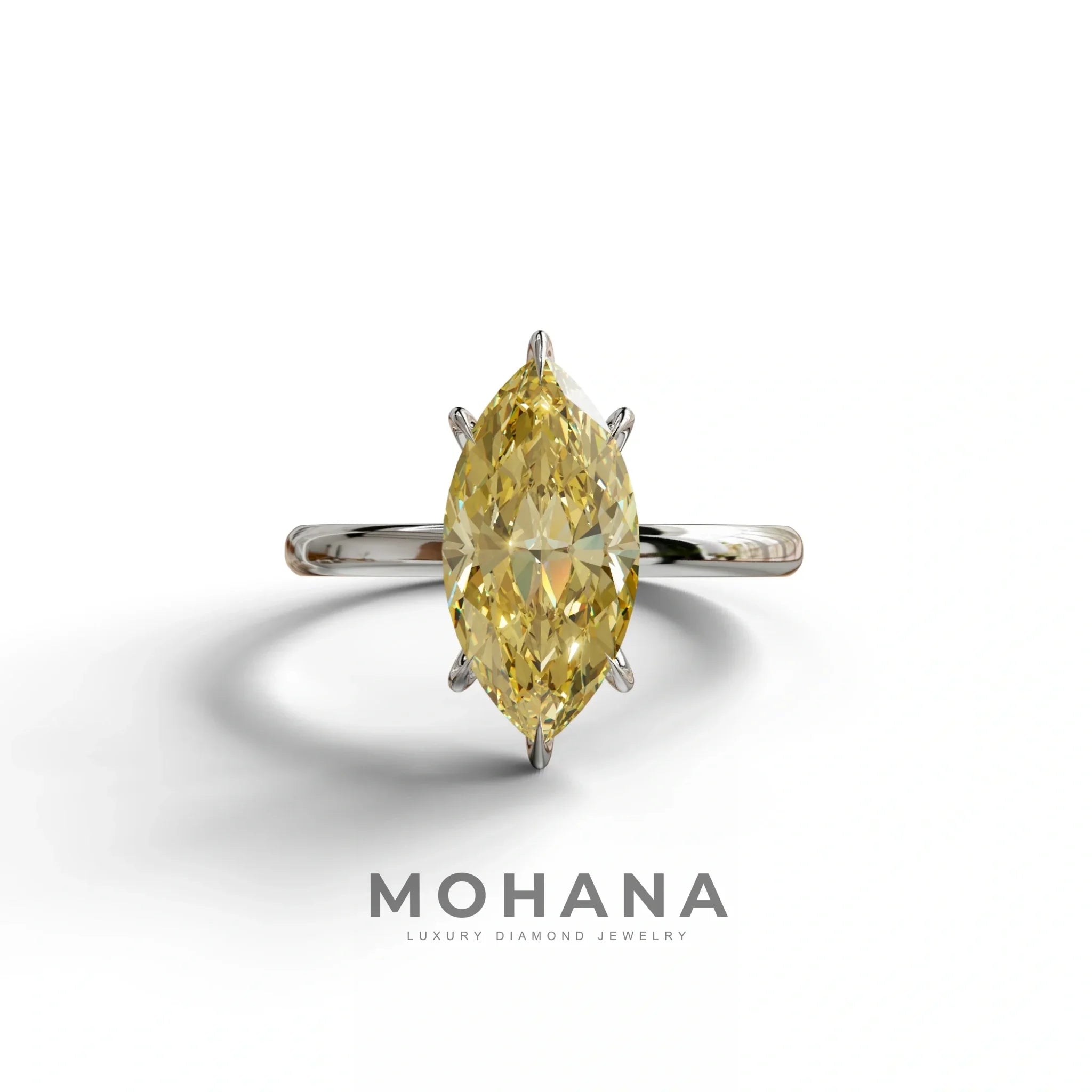 Fancy Yellow Marquise Cut Solitaire Lab Grown Diamond Engagement Ring - Celestina - 2 Carat / 10K Solid Gold / White