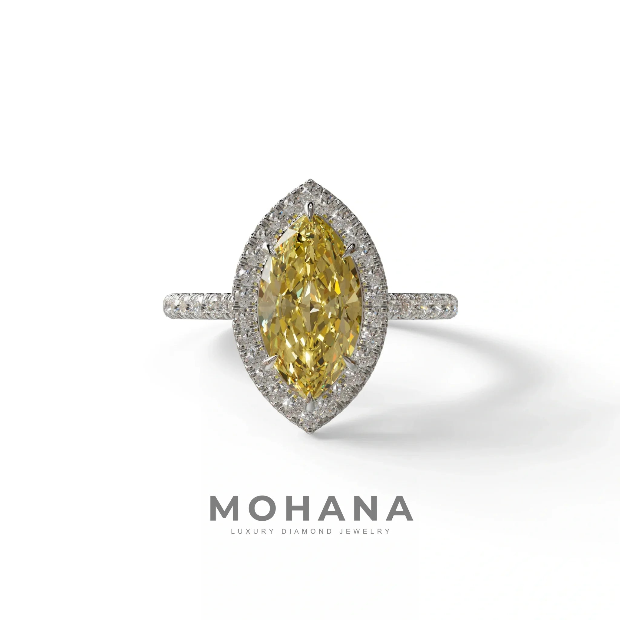 Yellow Marquise Cut Halo & Pave Lab Grown Diamond Engagement Ring - Simplicity - 2 Carat / 10K Solid Gold / White Gold