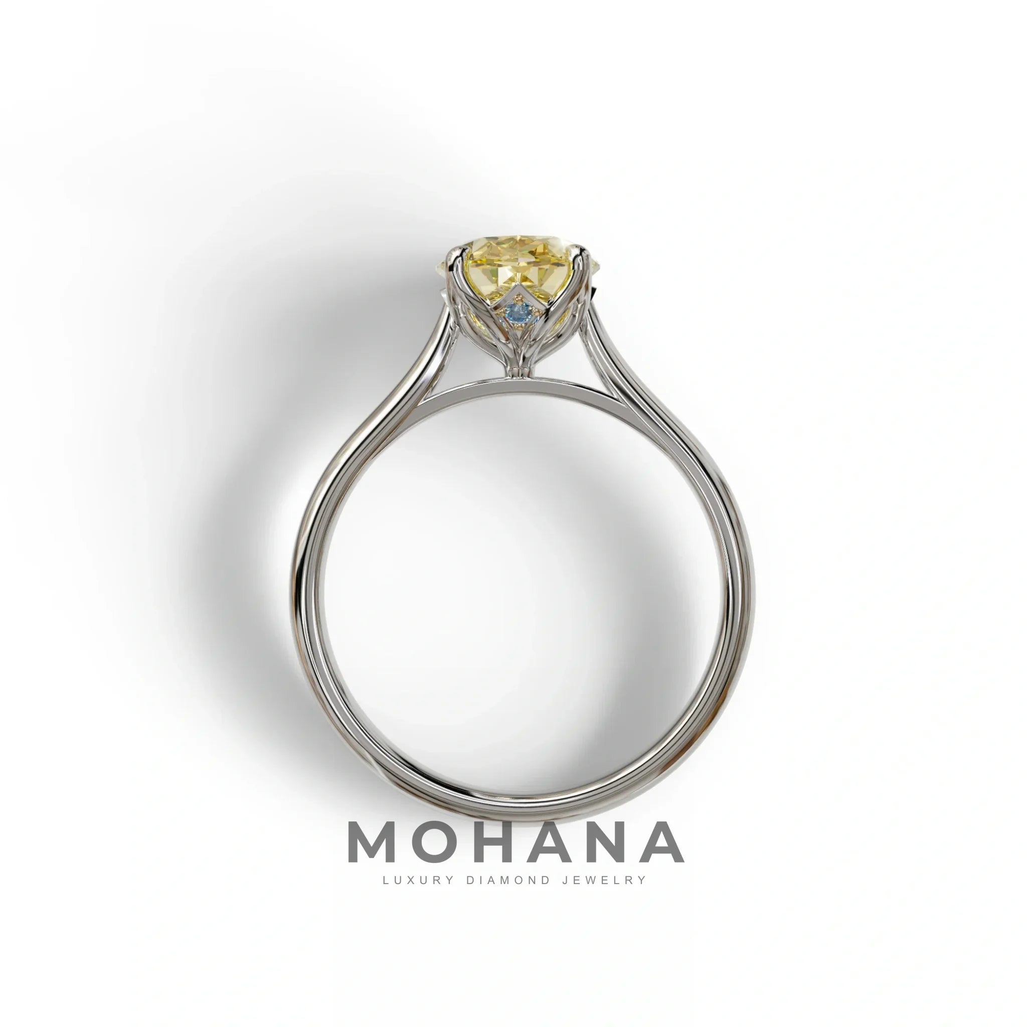 Yellow Oval Cut Hidden Diamond Solitaire Lab Grown Diamond Ring - Secrecy
