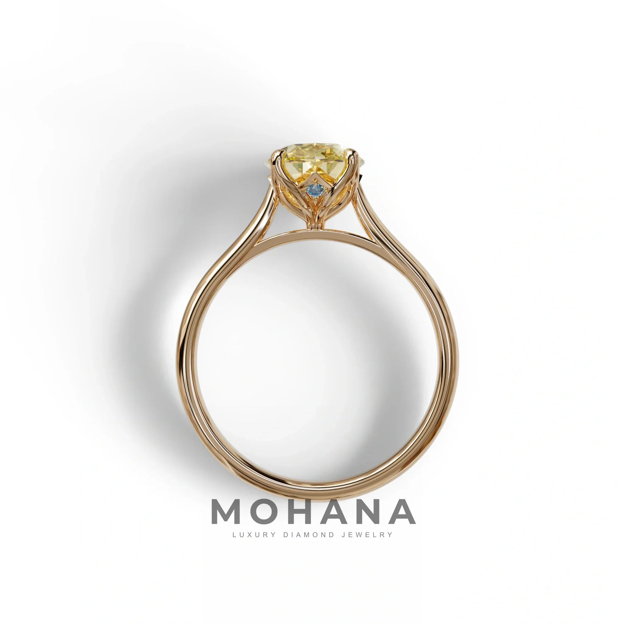 Yellow Oval Cut Hidden Diamond Solitaire Lab Grown Diamond Ring - Secrecy
