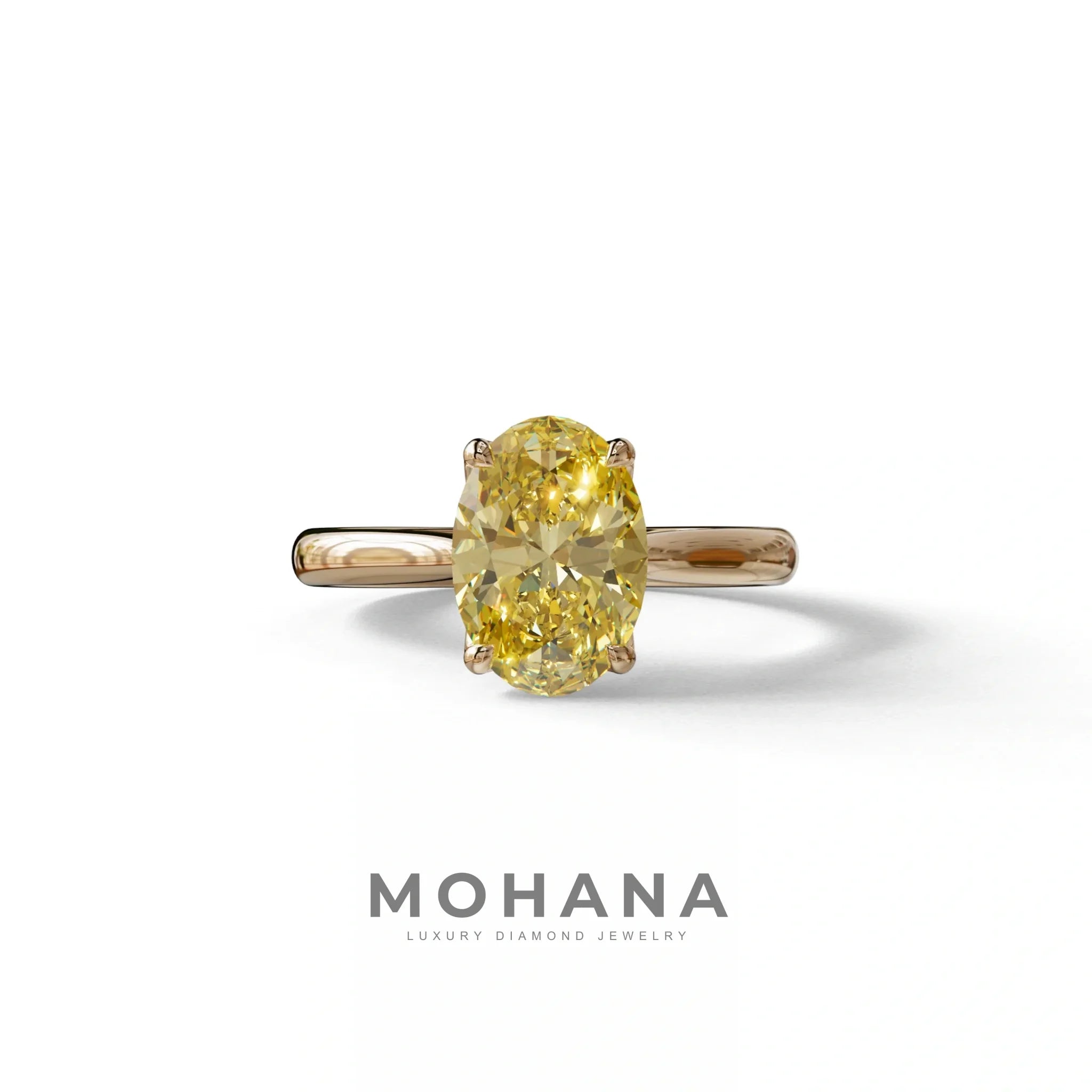 Yellow Oval Cut Hidden Diamond Solitaire Lab Grown Diamond Ring - Secrecy - 2 Carat / 10K Solid Gold / Rose Gold