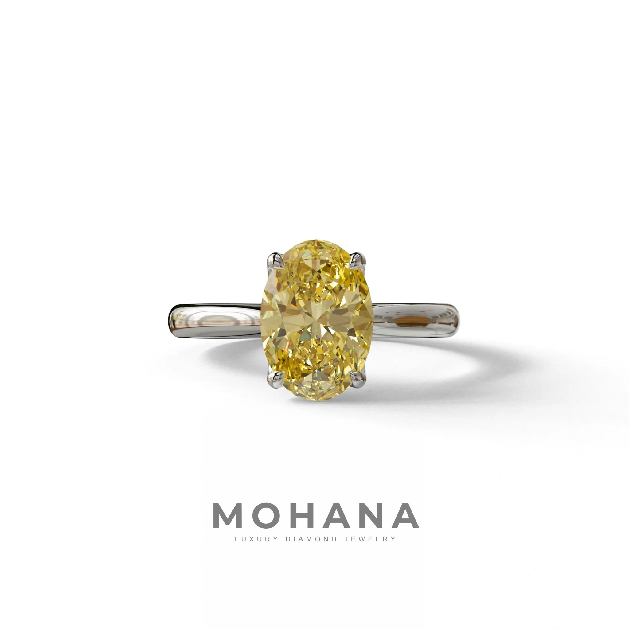 Yellow Oval Cut Hidden Diamond Solitaire Lab Grown Diamond Ring - Secrecy - 2 Carat / 10K Solid Gold / White Gold