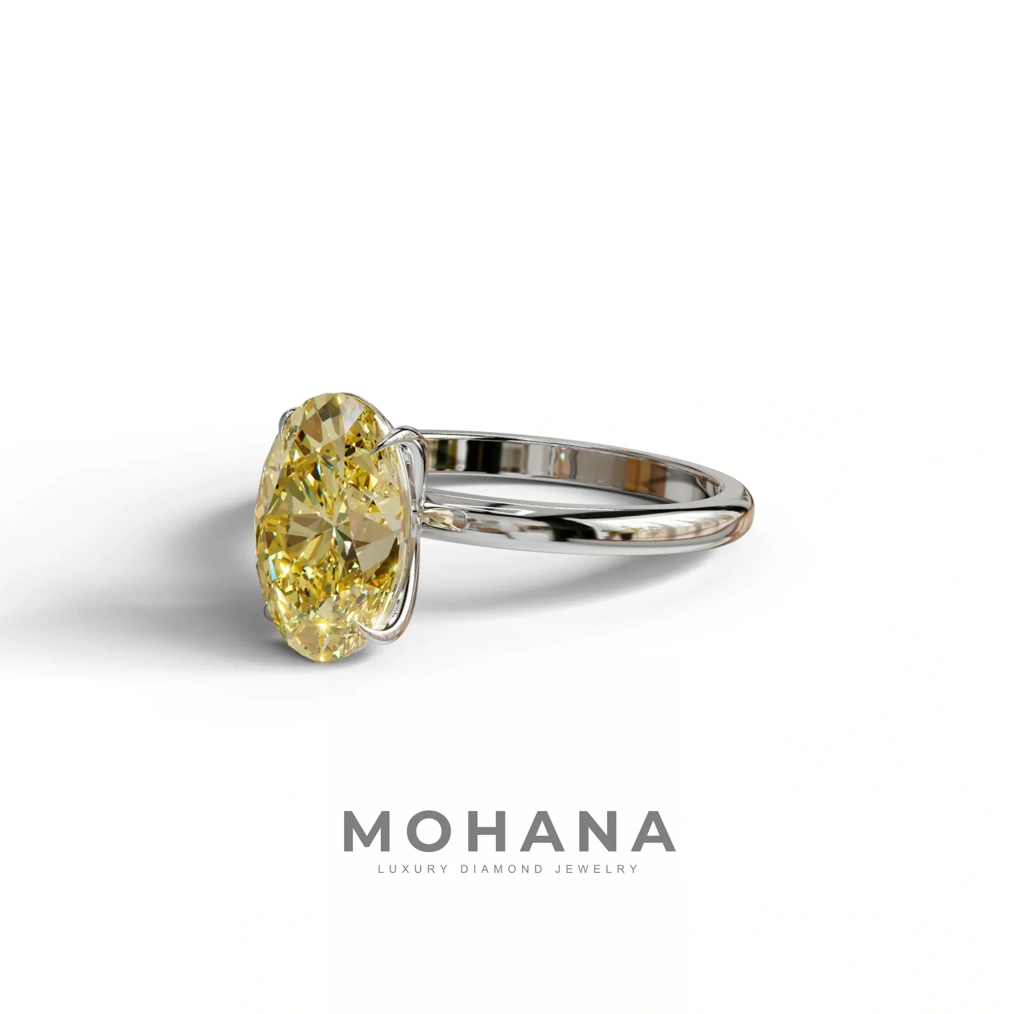 Fancy Yellow Oval Cut Solitaire Lab Grown Diamond Engagement Ring Curiosa