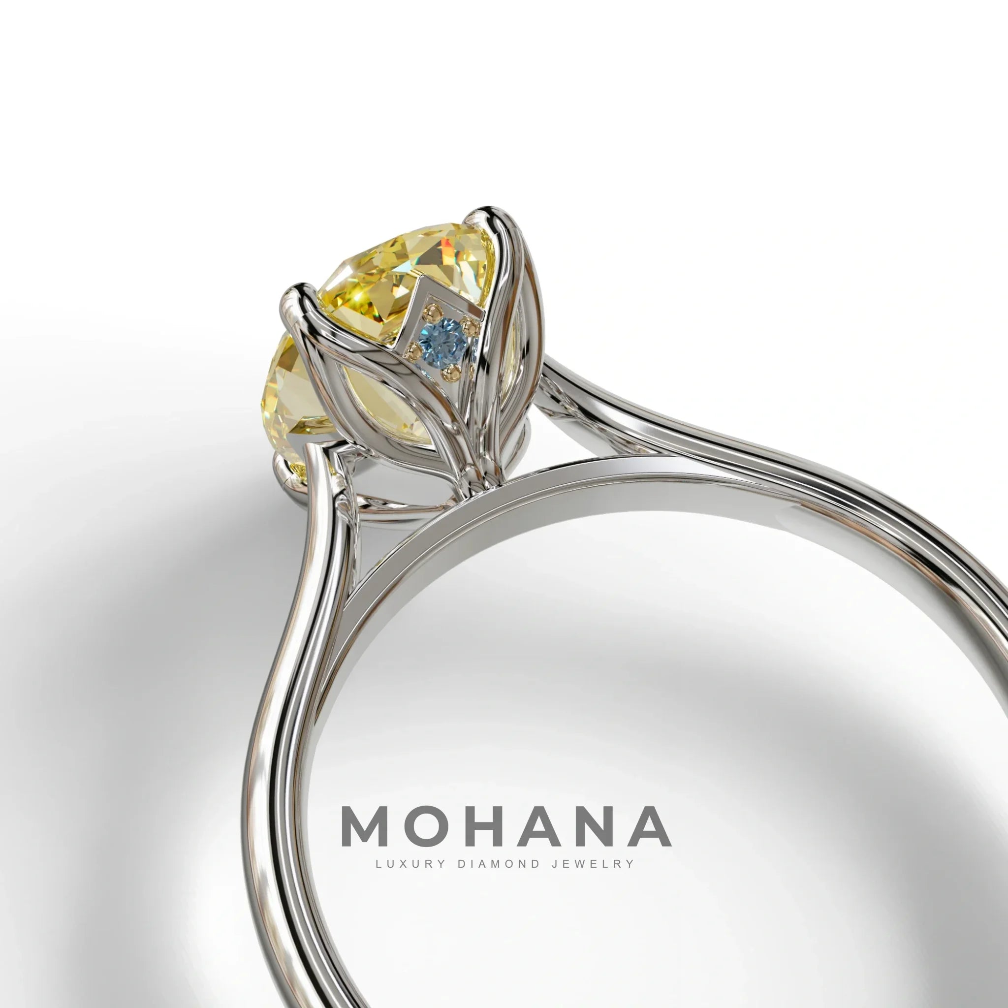 Yellow Oval Cut Hidden Diamond Solitaire Lab Grown Diamond Ring - Secrecy