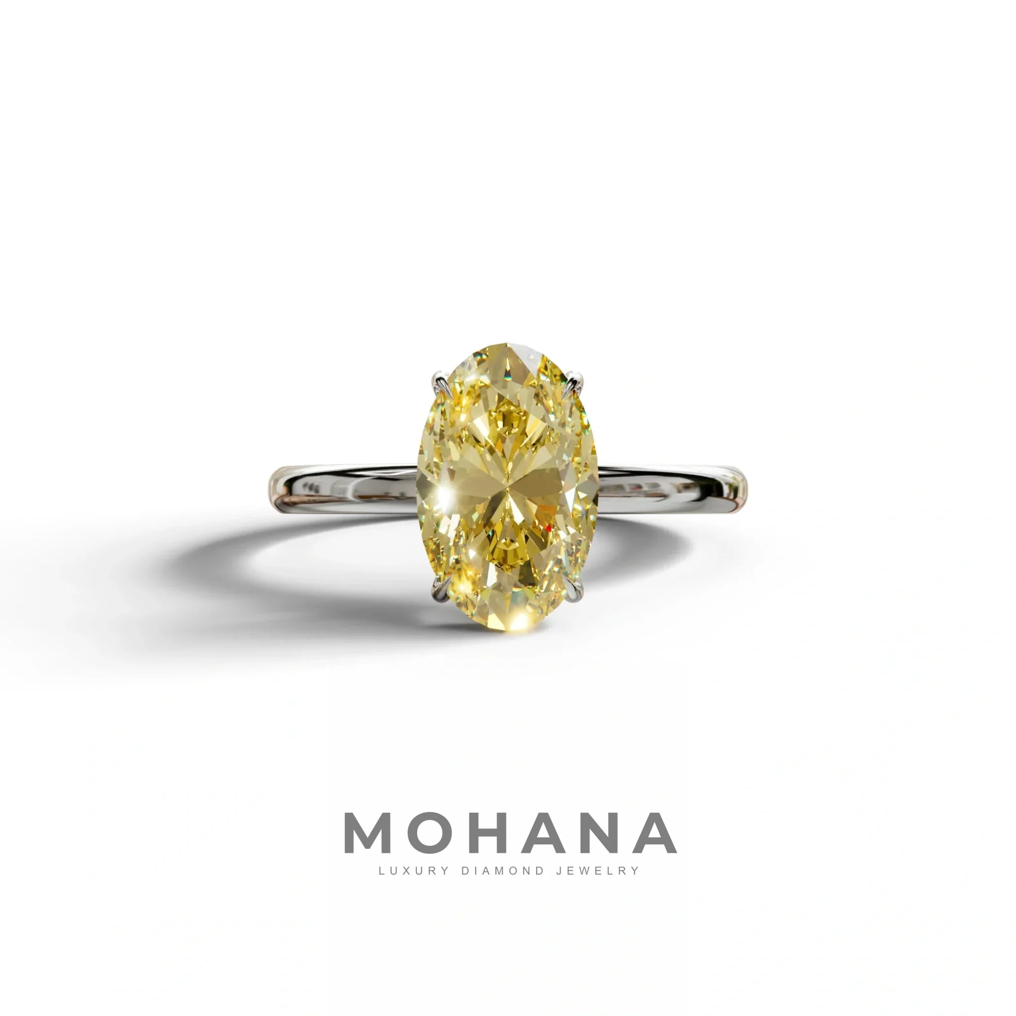 Fancy Yellow Oval Cut Solitaire Lab Grown Diamond Engagement Ring Curiosa - 2 Carat / 10K Solid Gold / White Gold