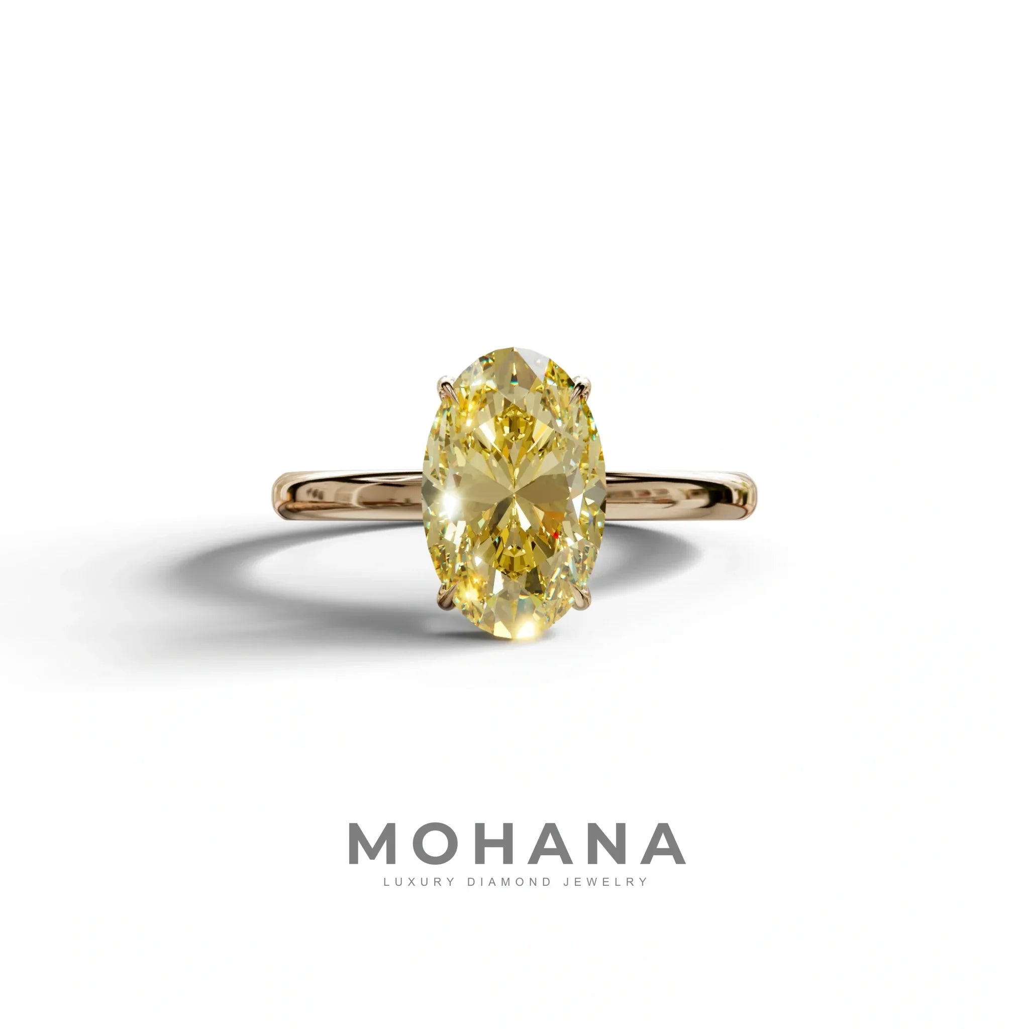 Fancy Yellow Oval Cut Solitaire Lab Grown Diamond Engagement Ring Curiosa - 2 Carat / 10K Solid Gold / Rose Gold