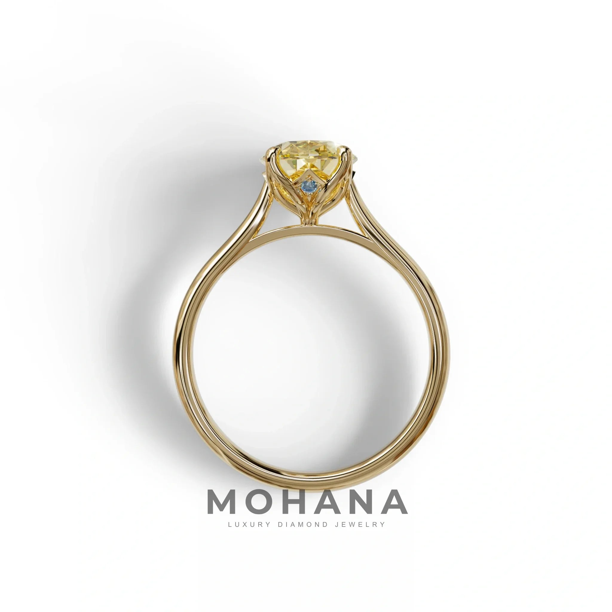 Yellow Oval Cut Hidden Diamond Solitaire Lab Grown Diamond Ring - Secrecy