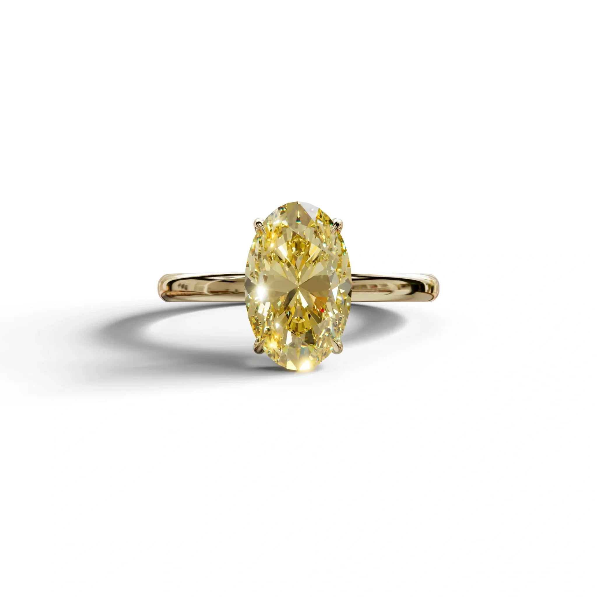 Fancy Yellow Oval Cut Solitaire Lab Grown Diamond Engagement Ring Curiosa - 2 Carat / 10K Solid Gold / Yellow Gold
