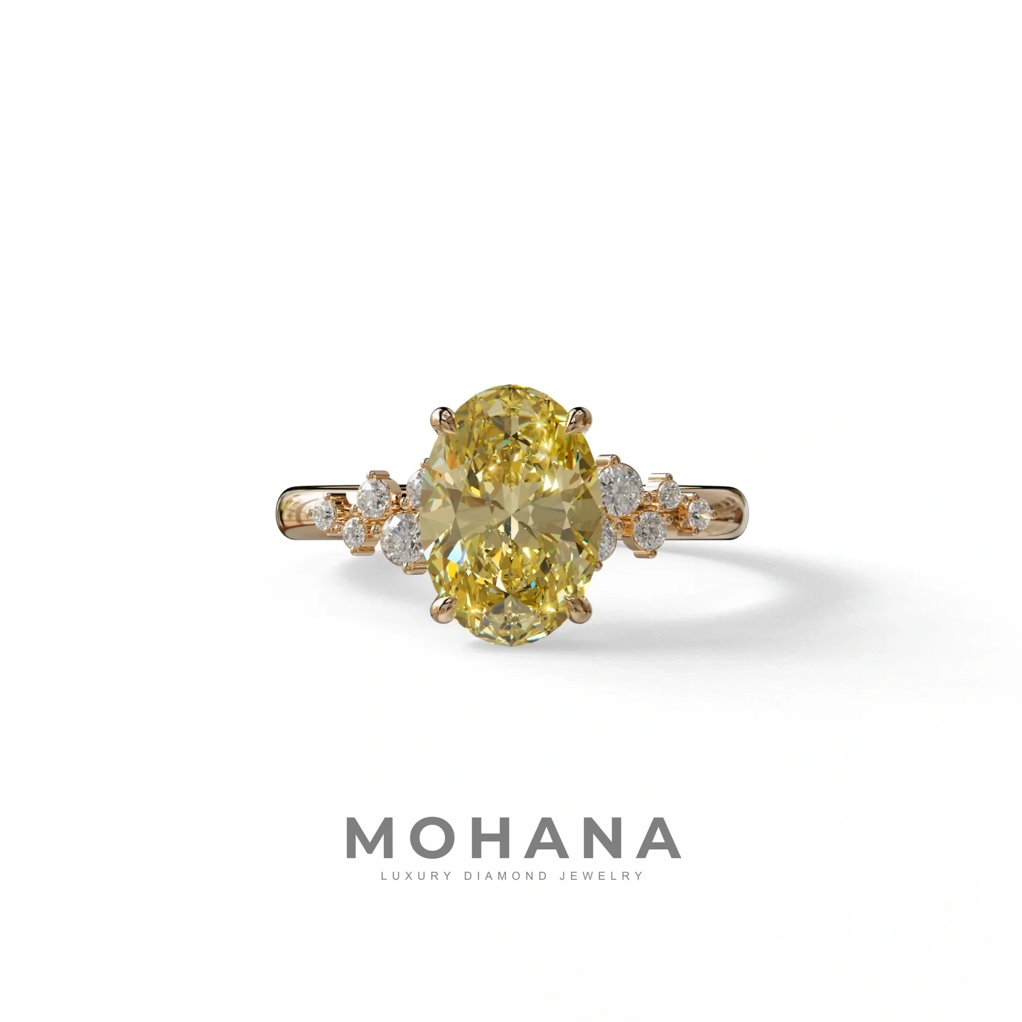 Yellow Oval Cut Cluster-Vintage Setting Lab Grown Diamond Ring - Celeste Arc - 2 Carat / 10K Solid Gold / Rose Gold