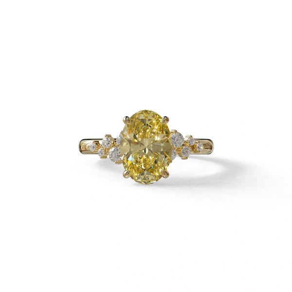 2 to 5 Carat Yellow Lab Grown Diamond Engagement Ring – Oval Cut Cluster | Celeste Arc