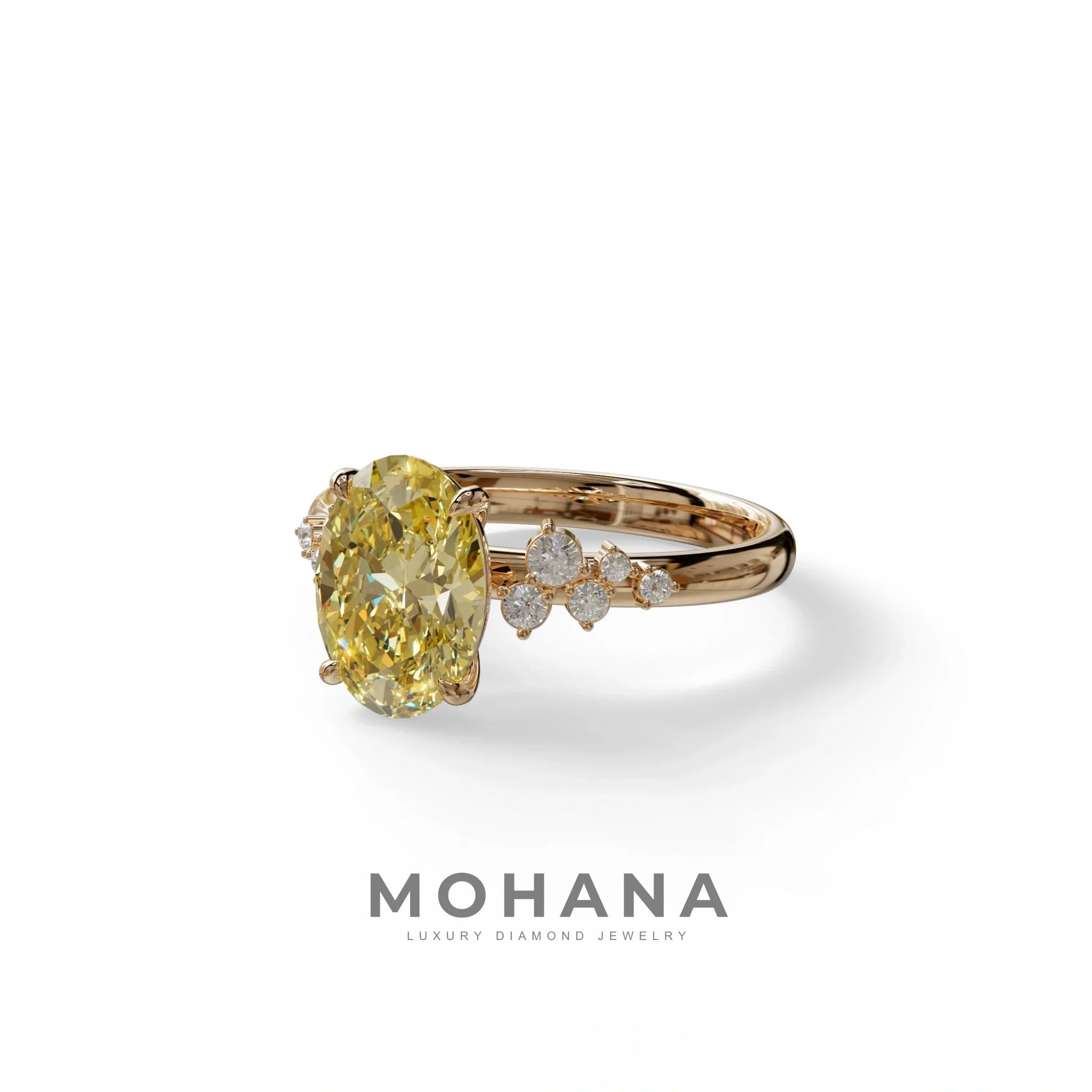 Yellow Oval Cut Cluster-Vintage Setting Lab Grown Diamond Ring - Celeste Arc