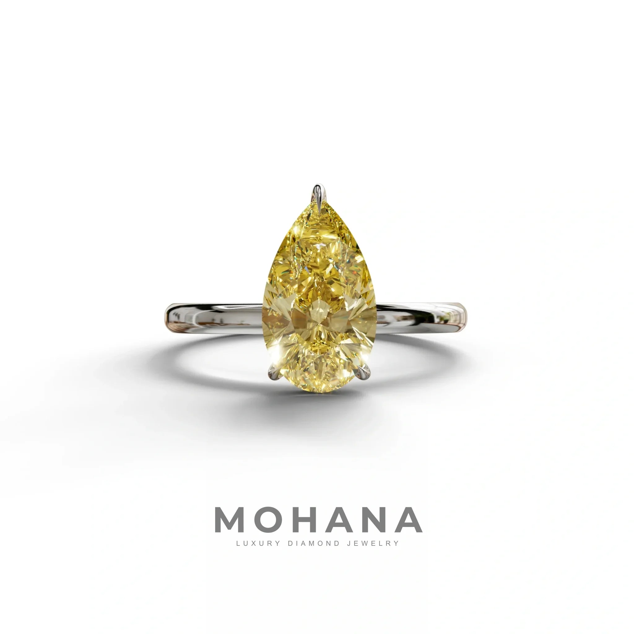 Yellow Pear Cut Solitaire Lab Grown Diamond Engagement Ring - Maniola - 2 Carat / 10K Solid Gold / White Gold