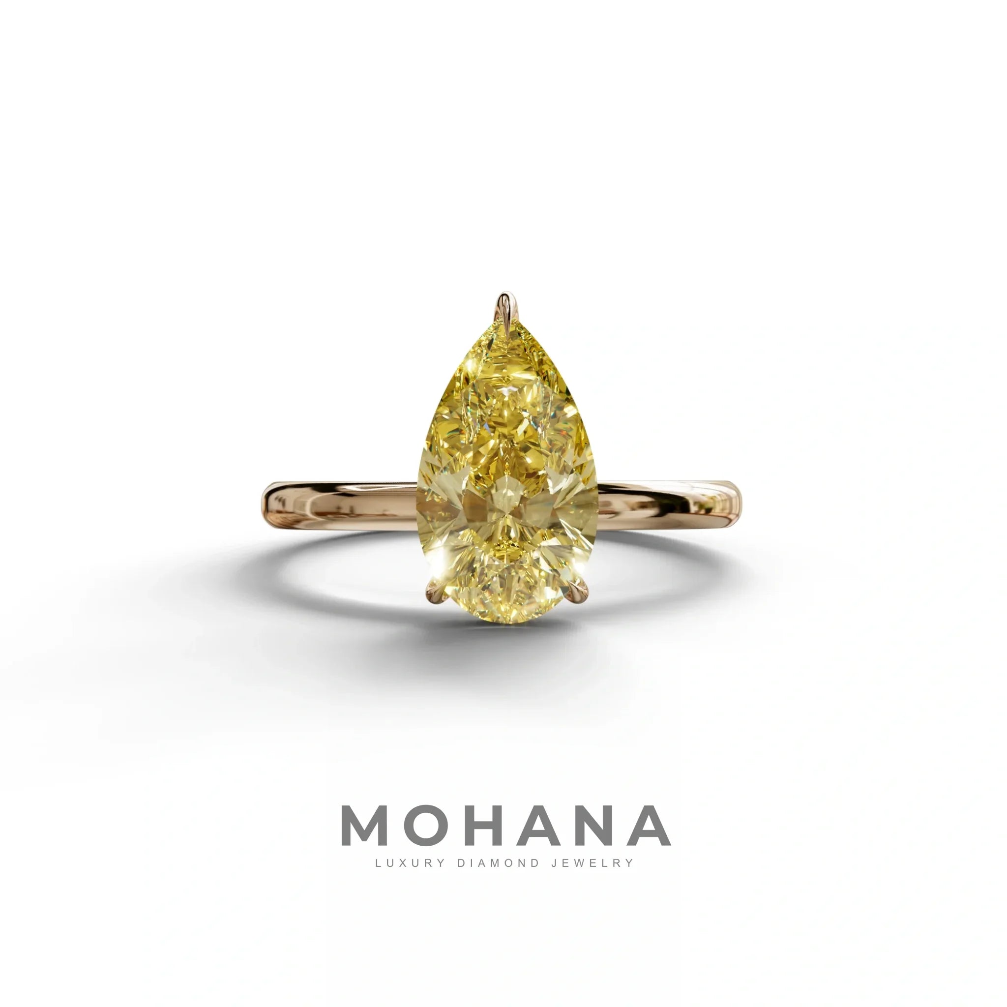 Yellow Pear Cut Solitaire Lab Grown Diamond Engagement Ring - Maniola - 2 Carat / 10K Solid Gold / Rose Gold