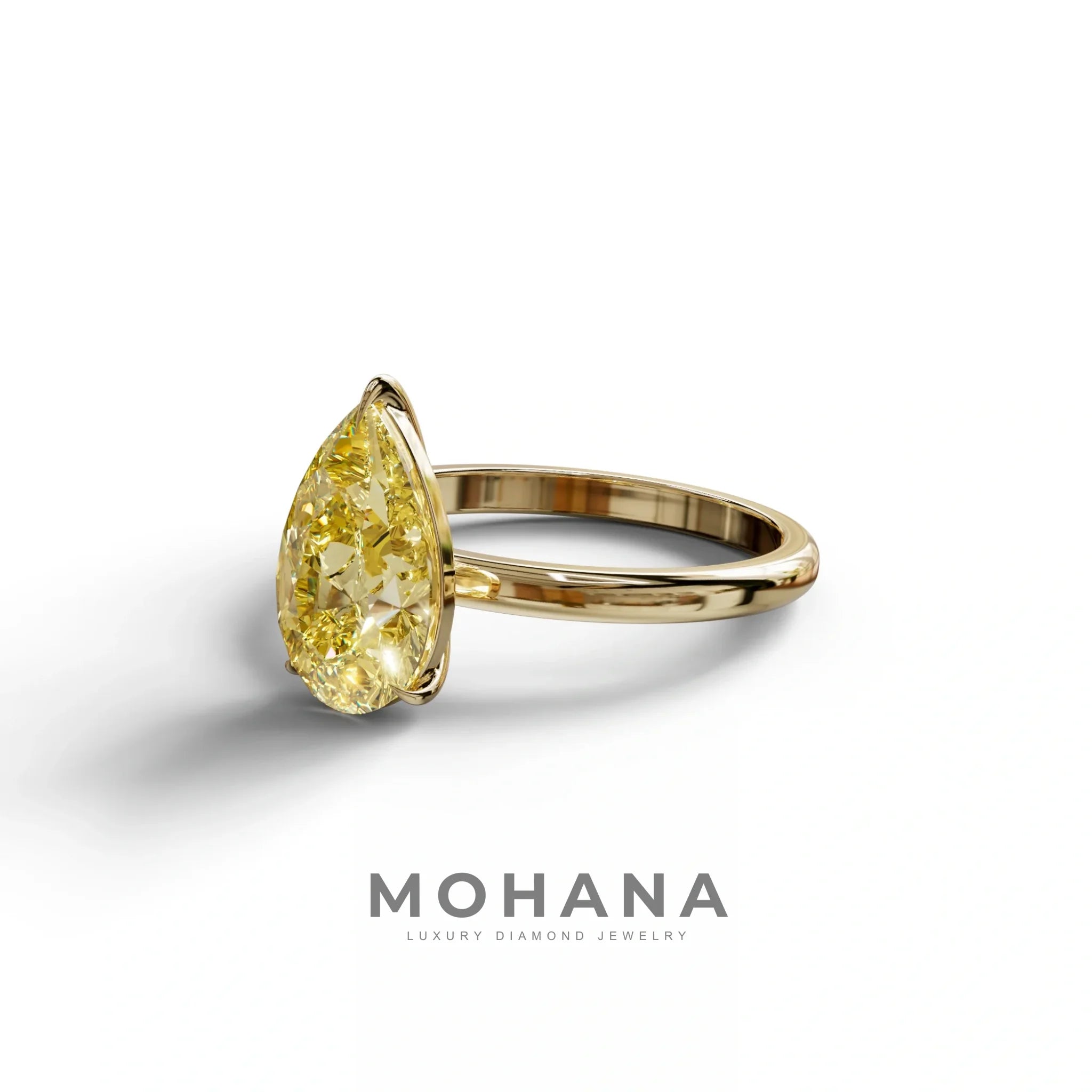 Yellow Pear Cut Solitaire Lab Grown Diamond Engagement Ring - Maniola