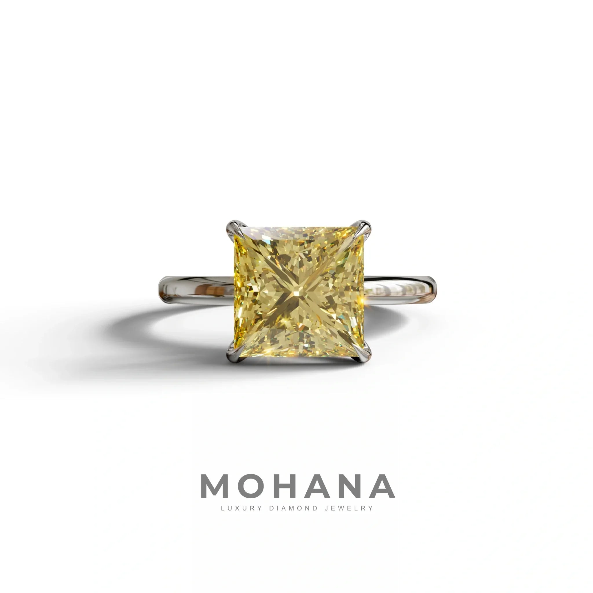 Yellow Princess Cut Solitaire Lab Grown Diamond Engagement Ring - Speyeria - 2 Carat / 10K Solid Gold / White Gold