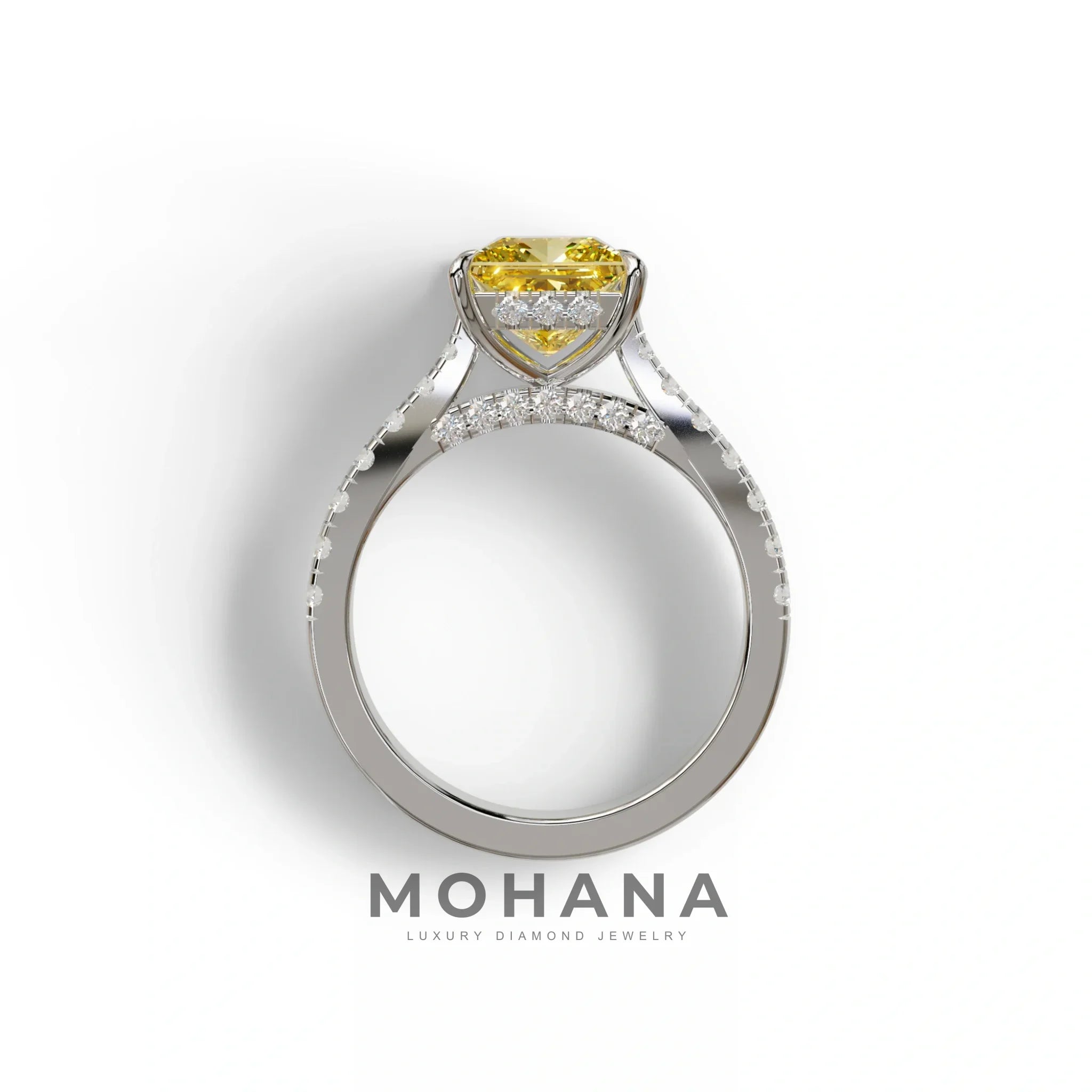 2.5 Carat Yellow Princess Cut Hidden Halo & Pave Lab Diamond Ring - Aries