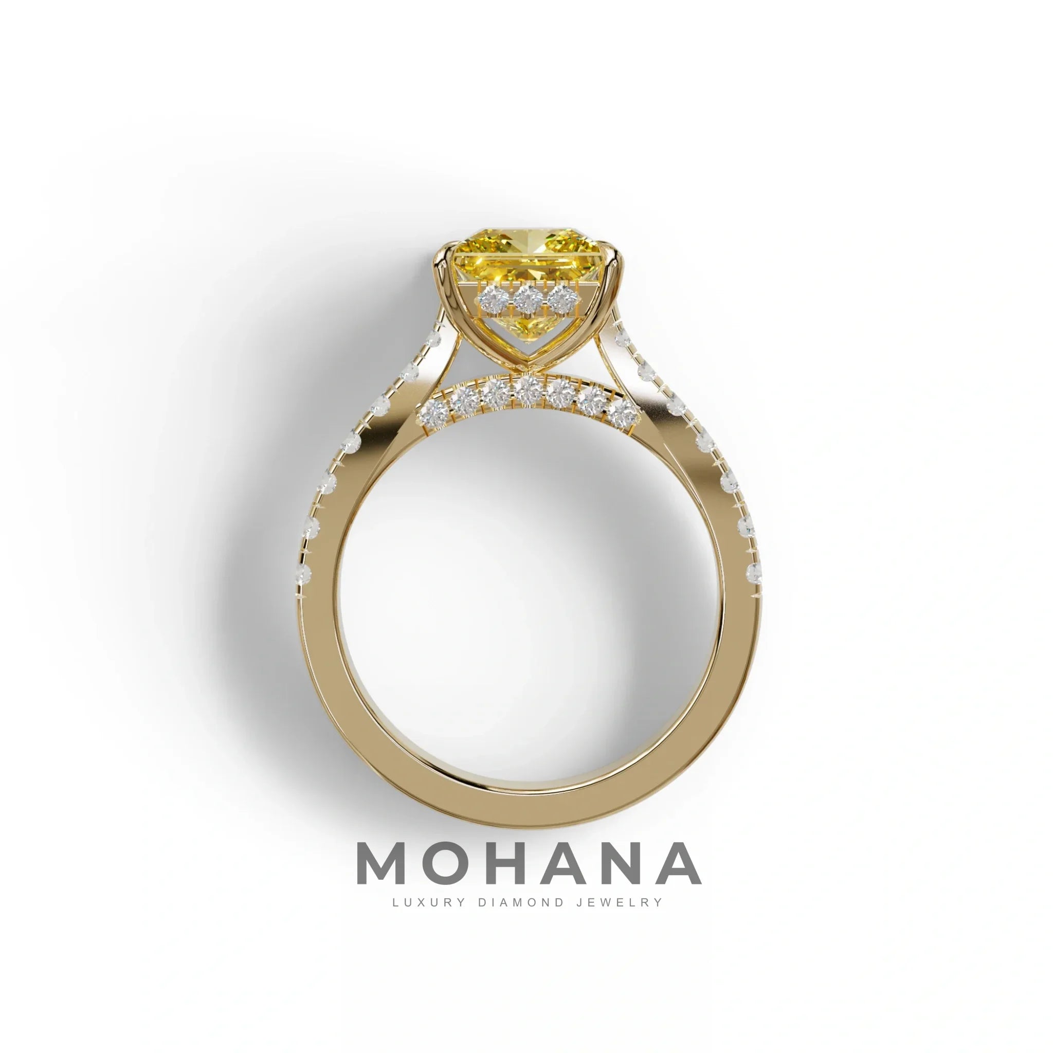 2.5 Carat Yellow Princess Cut Hidden Halo & Pave Lab Diamond Ring - Aries