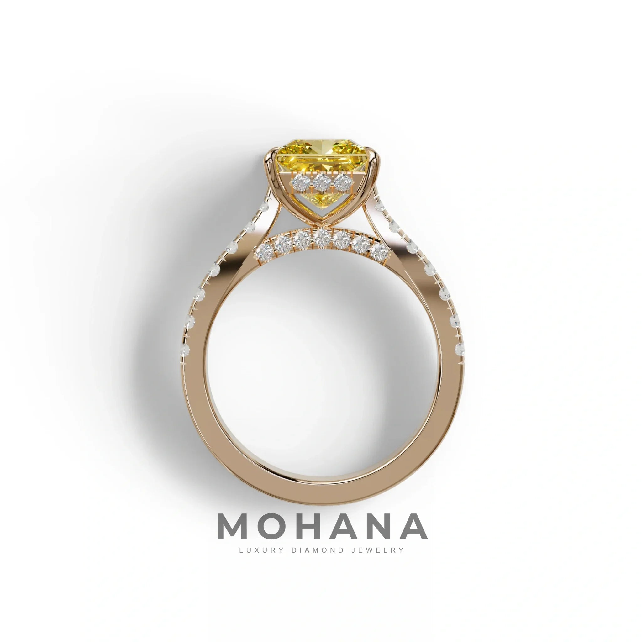 2.5 Carat Yellow Princess Cut Hidden Halo & Pave Lab Diamond Ring - Aries