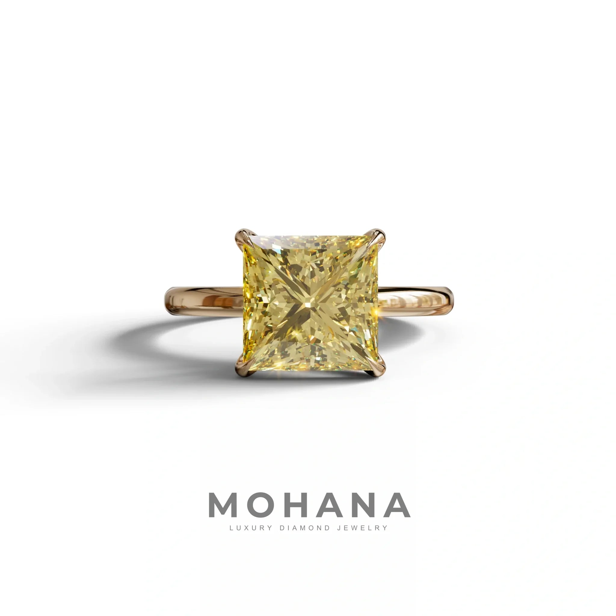 Yellow Princess Cut Solitaire Lab Grown Diamond Engagement Ring - Speyeria - 2 Carat / 10K Solid Gold / Rose Gold