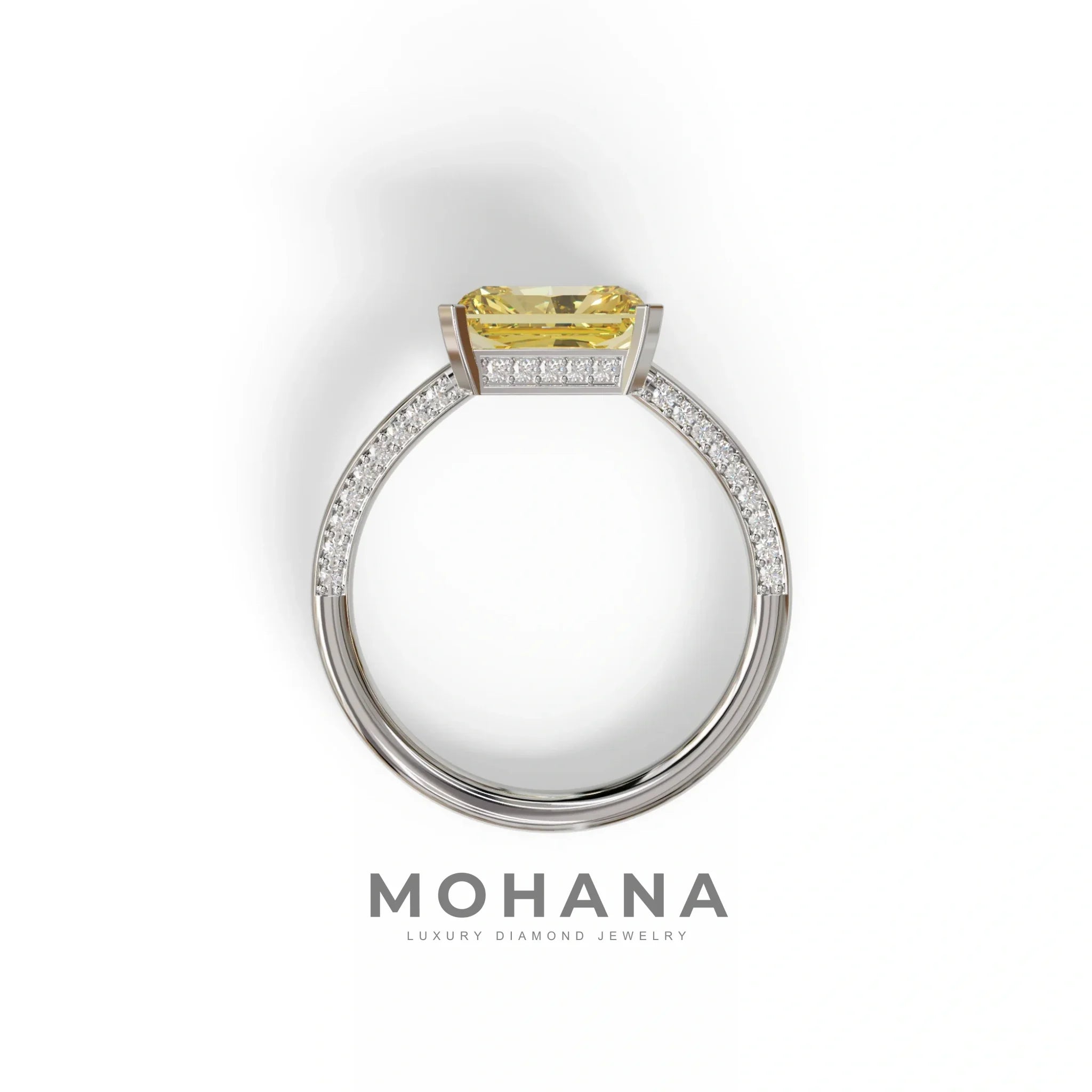 2.5 Ct Yellow Radiant Cut Lab Grown Diamond In Pave-Chanel Setting Ring - Maxine