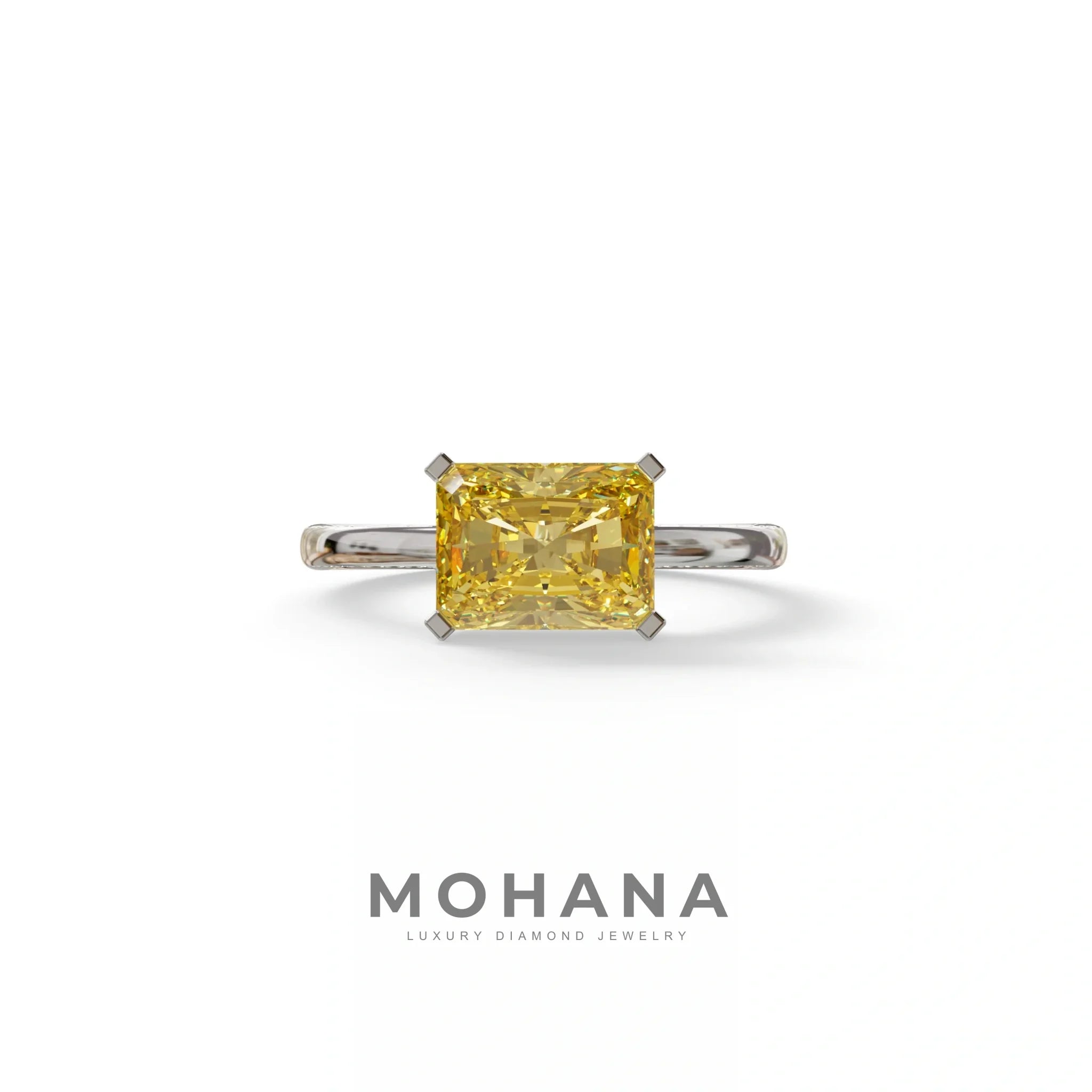 2.5 Ct Yellow Radiant Cut Lab Grown Diamond In Pave-Chanel Setting Ring - Maxine - 10K Solid Gold / White Gold