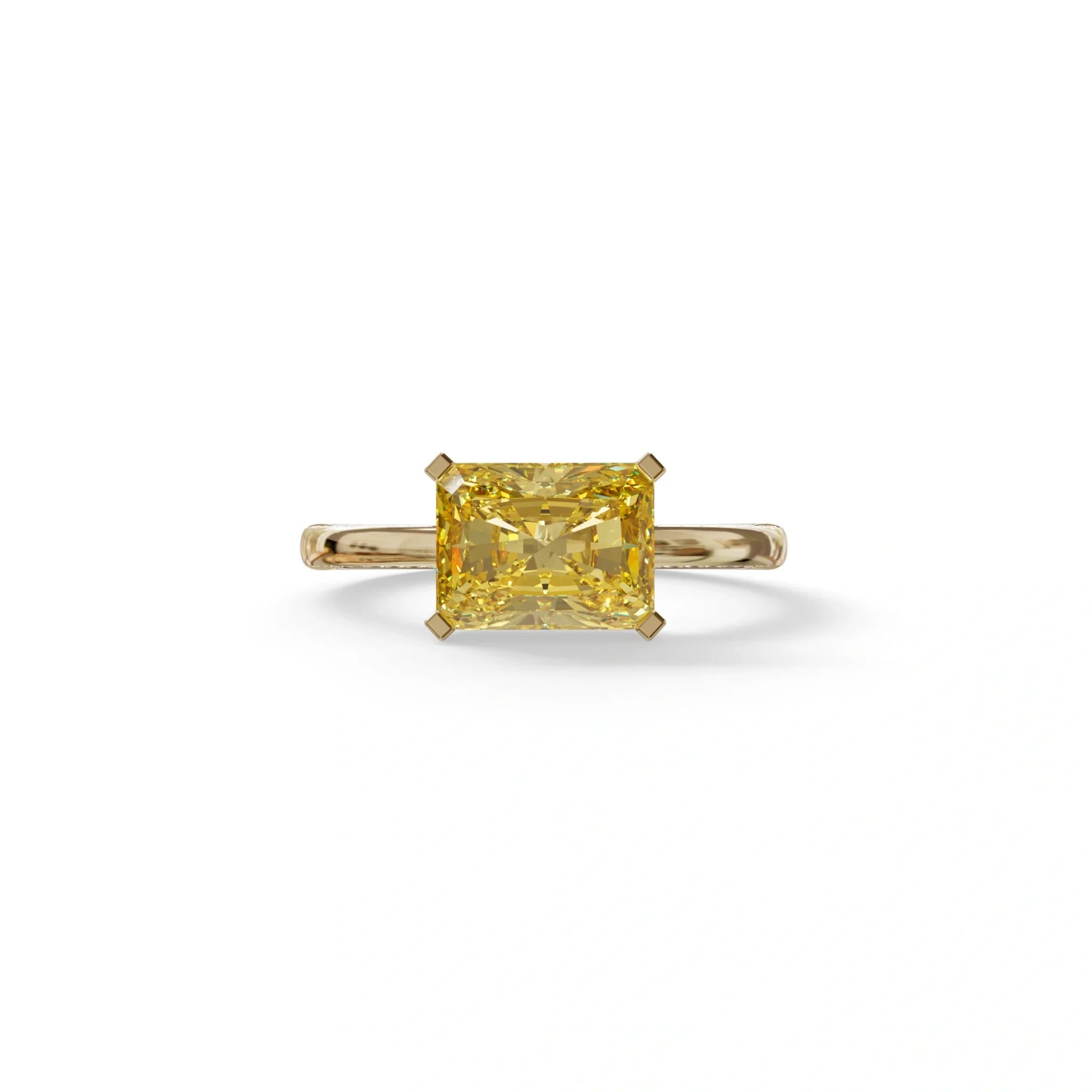 2.5 Ct Yellow Radiant Cut Lab Grown Diamond In Pave-Chanel Setting Ring - Maxine - 10K Solid Gold / Yellow Gold