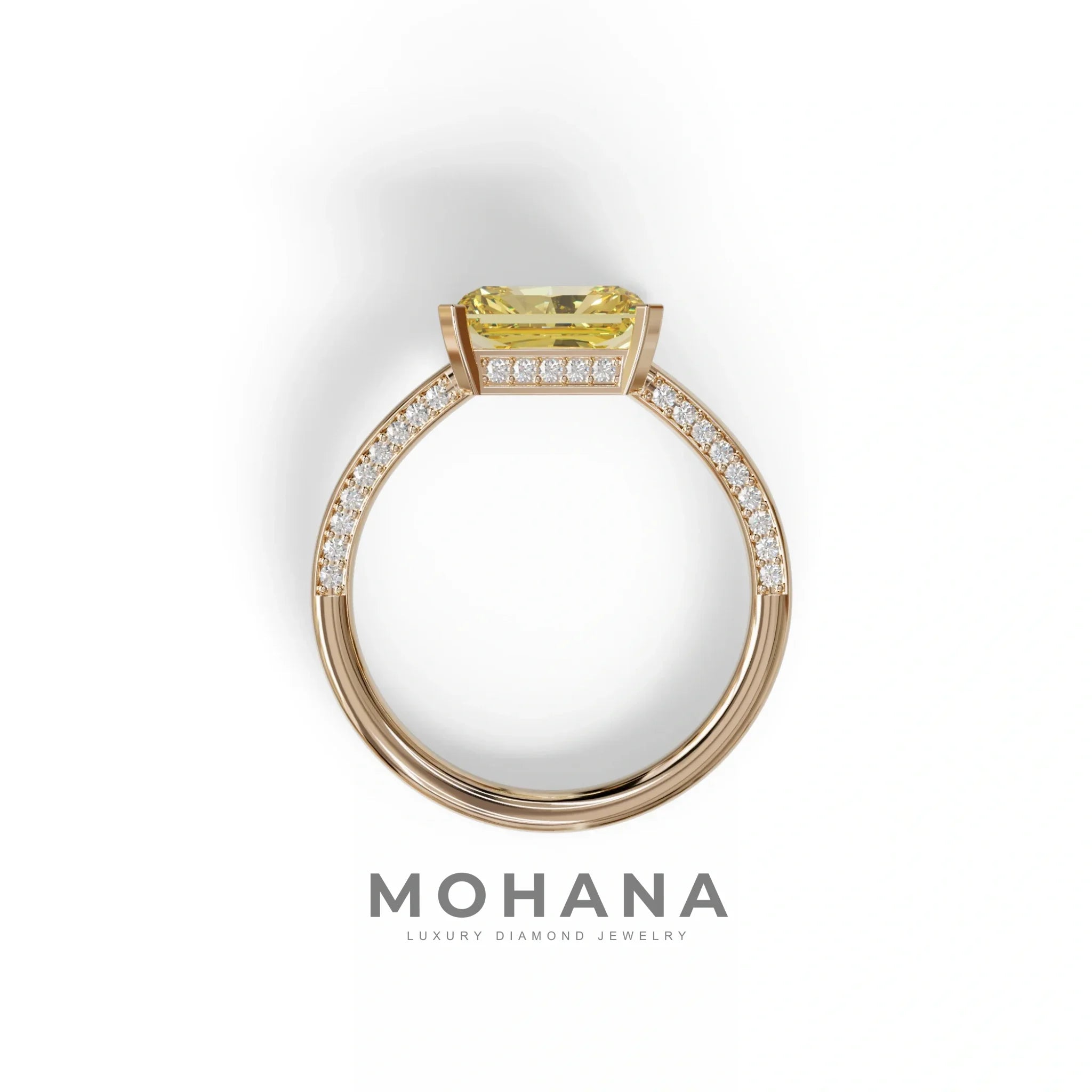 2.5 Ct Yellow Radiant Cut Lab Grown Diamond In Pave-Chanel Setting Ring - Maxine