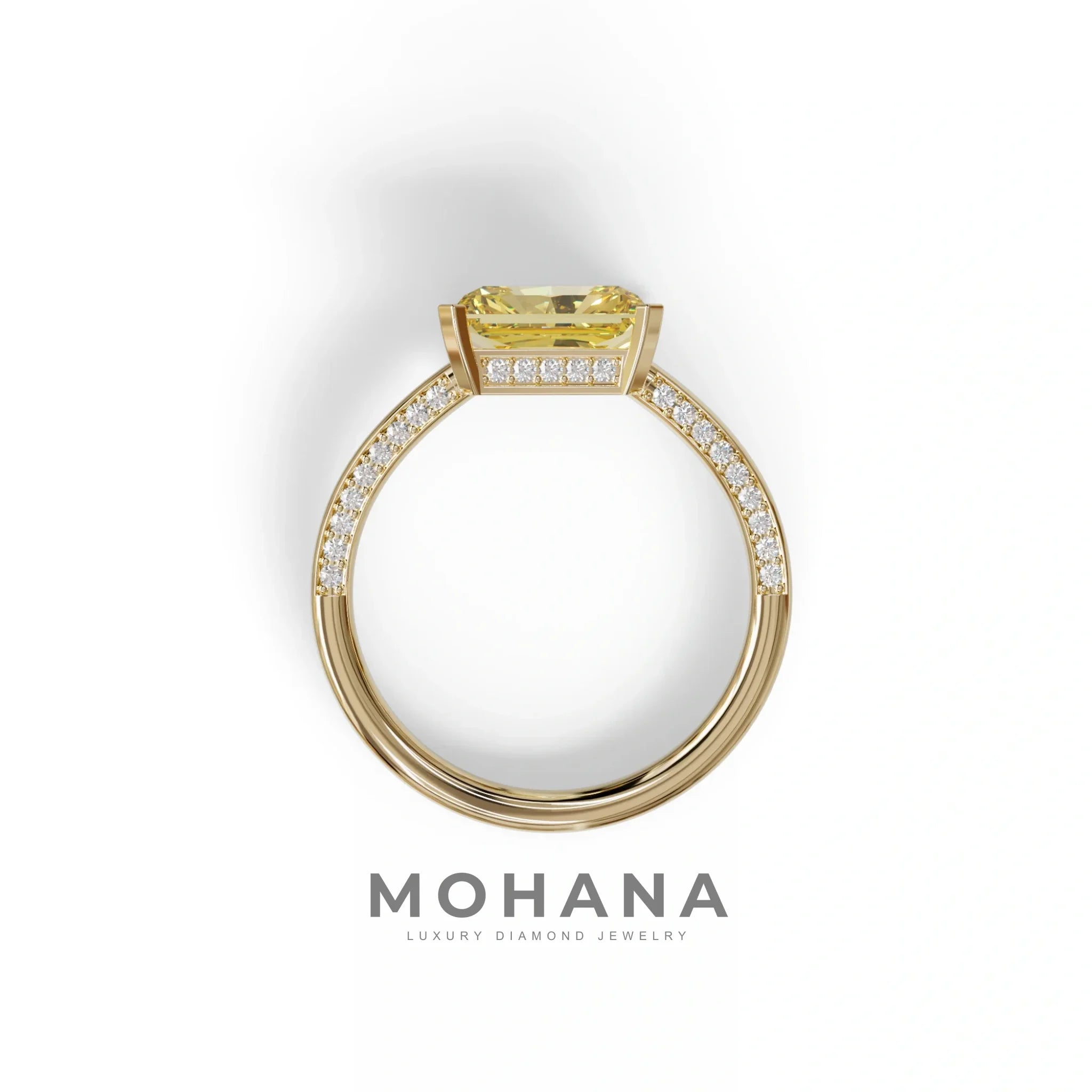 2.5 Ct Yellow Radiant Cut Lab Grown Diamond In Pave-Chanel Setting Ring - Maxine