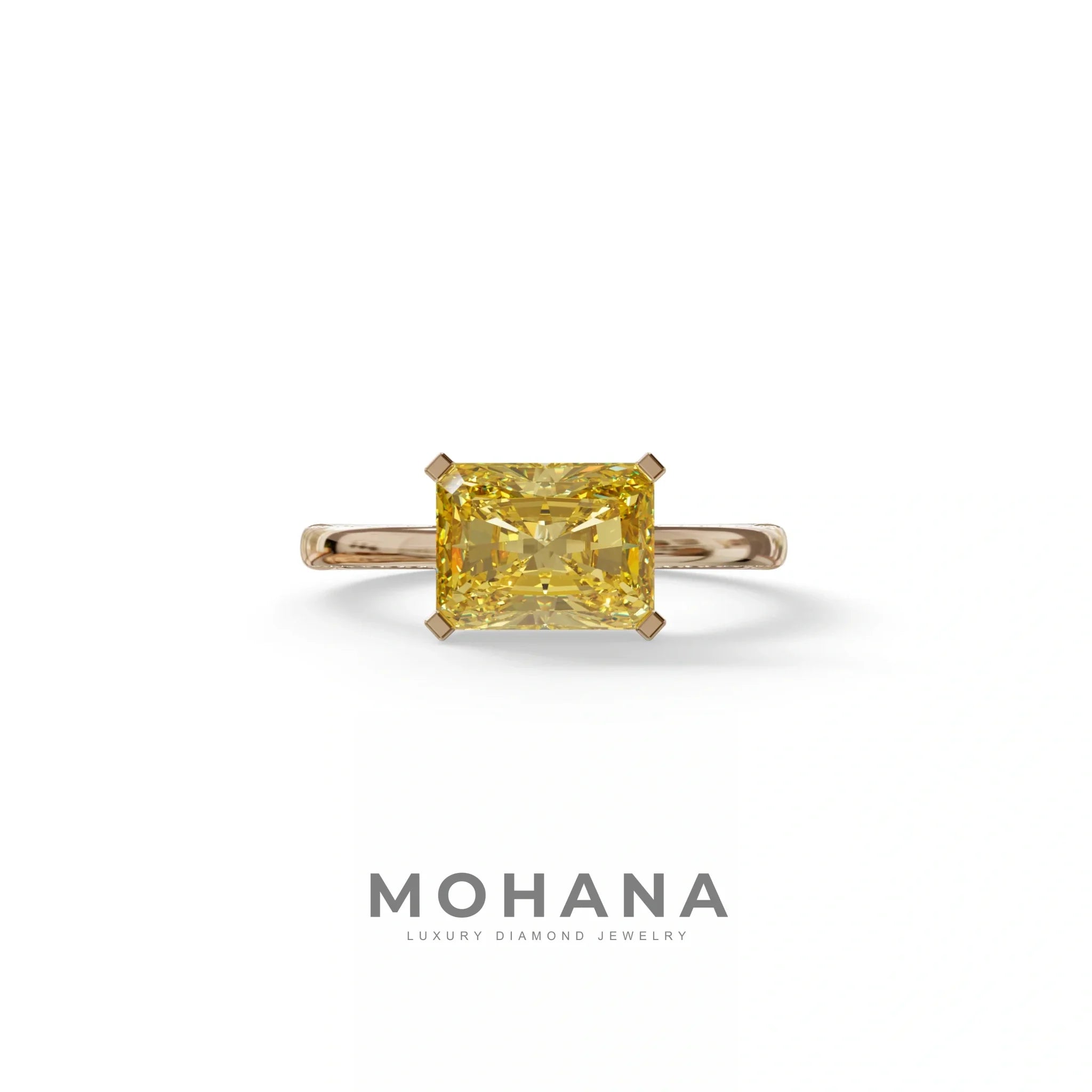 2.5 Ct Yellow Radiant Cut Lab Grown Diamond In Pave-Chanel Setting Ring - Maxine - 10K Solid Gold / Rose Gold